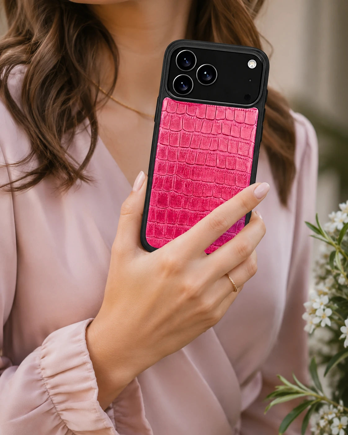 Deri iPhone Kılıfı | Pembe Mat Croco | Havuz