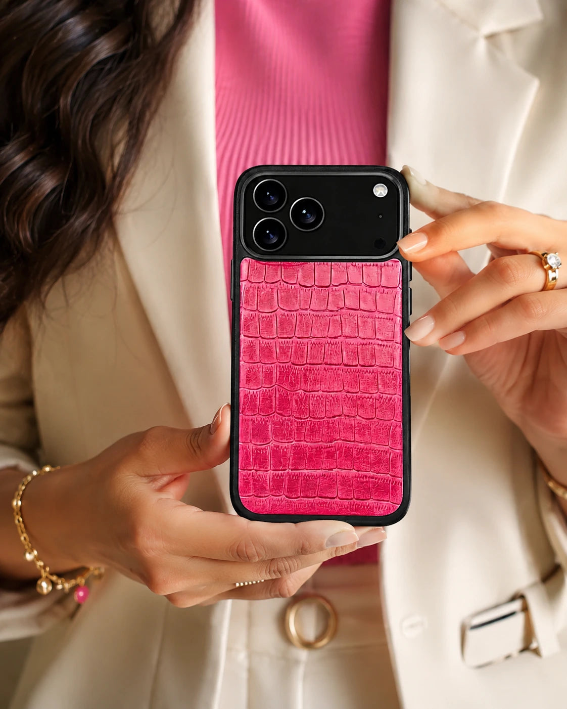 Deri iPhone Kılıfı | Pembe Mat Croco | Havuz