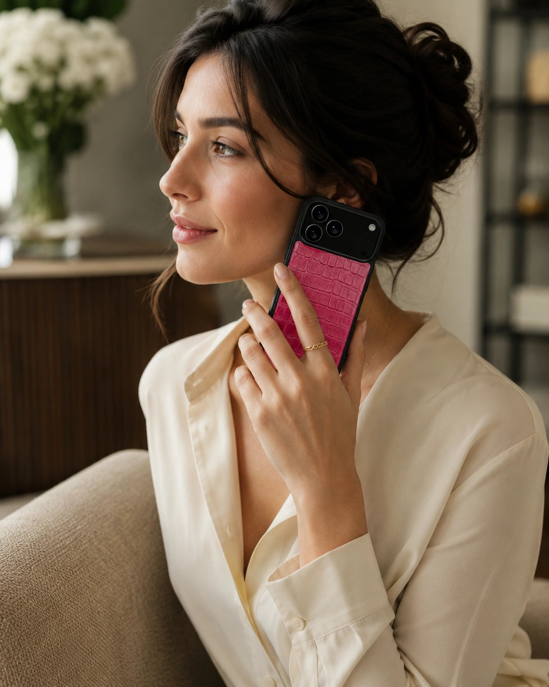 Deri iPhone Kılıfı | Pembe Mat Croco | Havuz