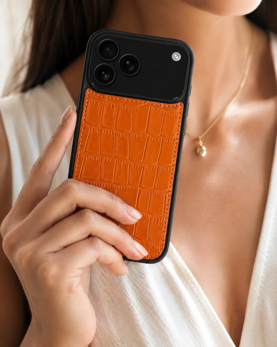 Premium iPhone Kılıfı | Turuncu Rugan Croco