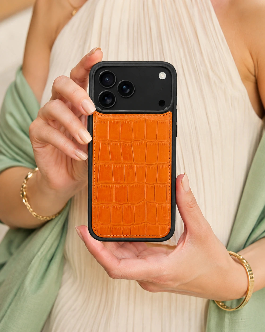 Premium iPhone Kılıfı | Turuncu Rugan Croco