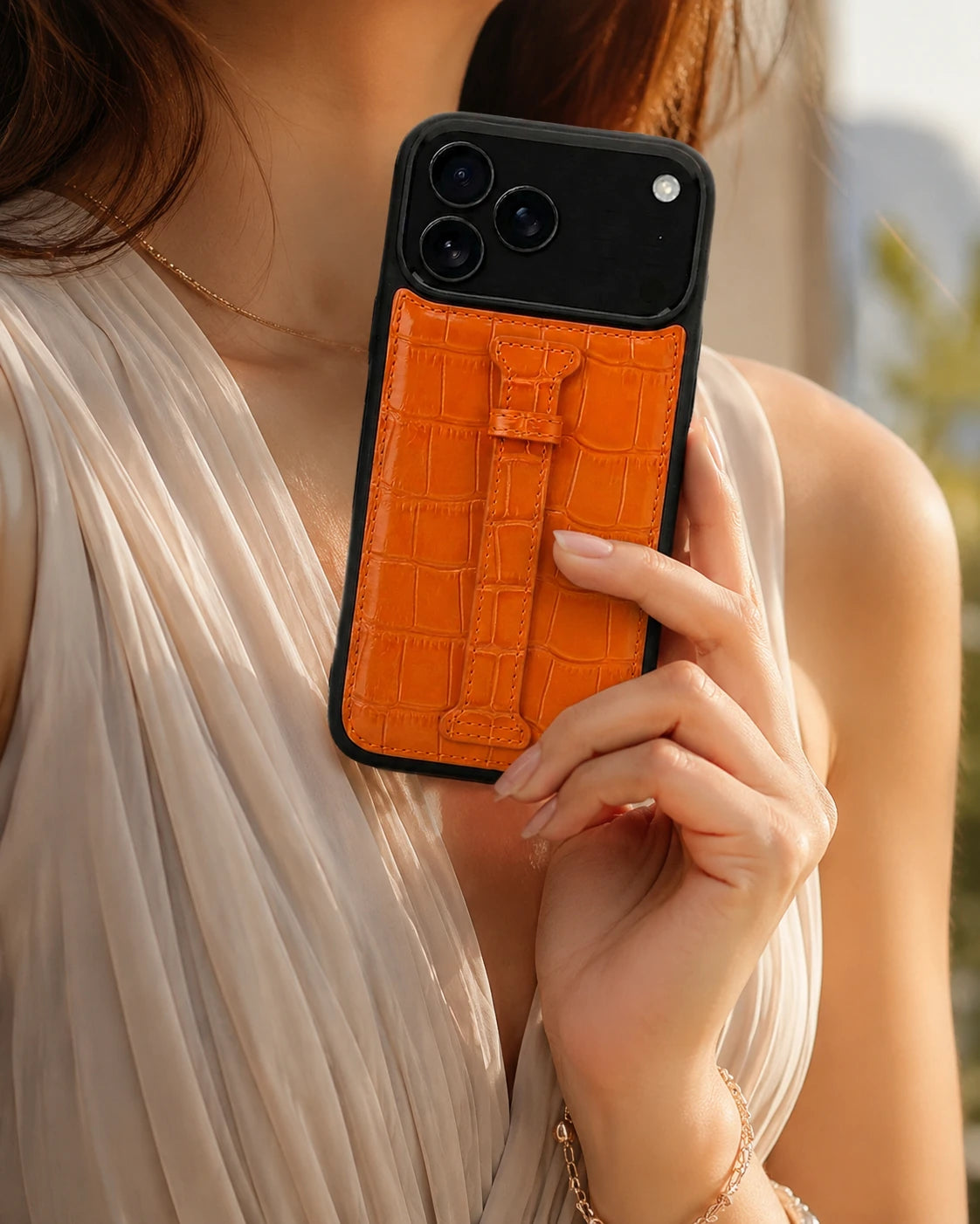 Kemerli iPhone Kılıfı | Turuncu Rugan Croco