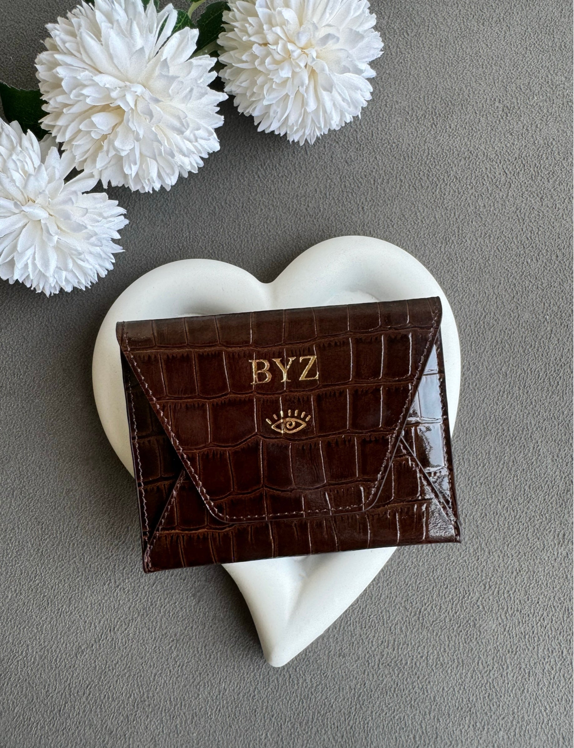 Küçük boy zarf cüzdan-Acı Kahve rugan Croco