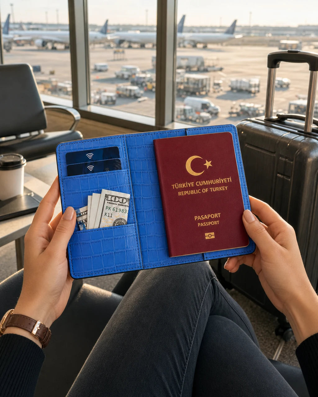 Saks Mavi Mat Croco deri pasaport kılıfı - görsel 3
