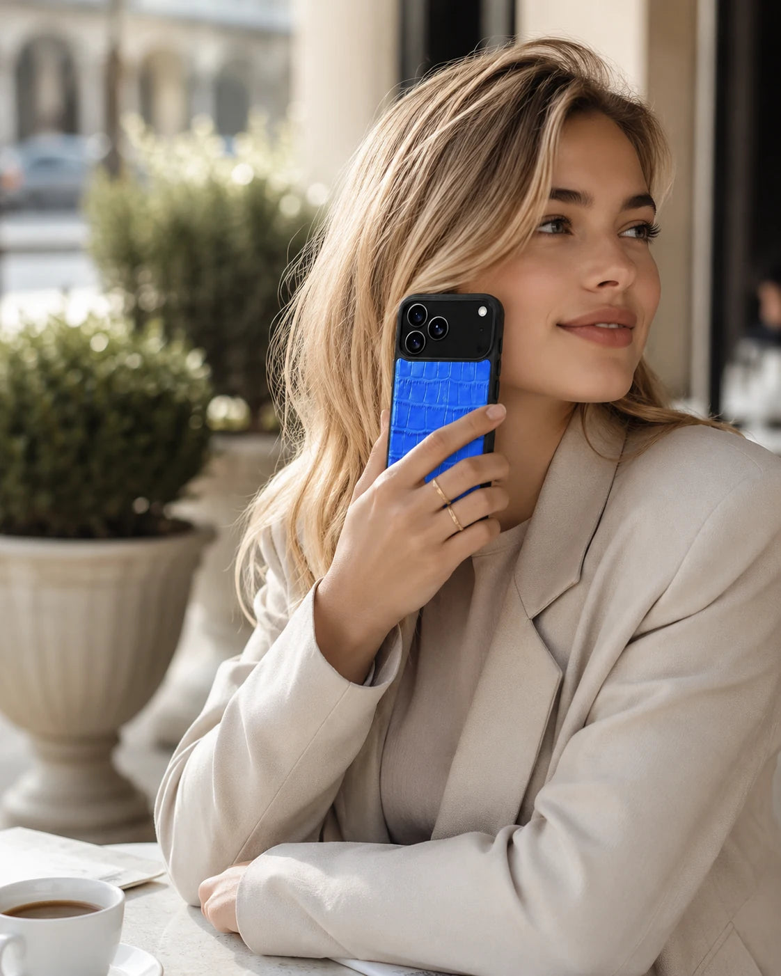 Deri iPhone Kılıfı | Saks Mavi Mat Croco | Havuz