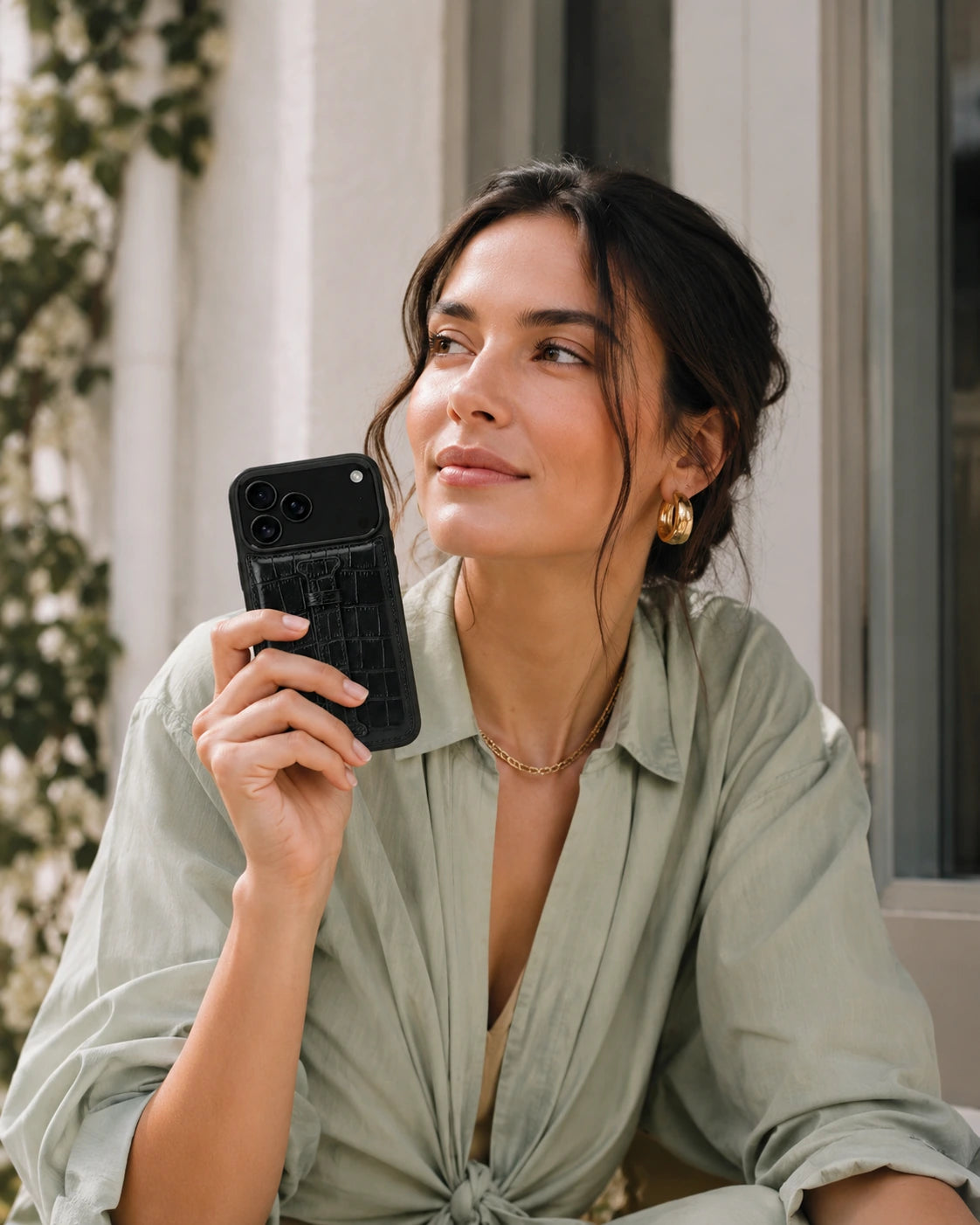 Kemerli iPhone Kılıfı | Siyah Mat Croco