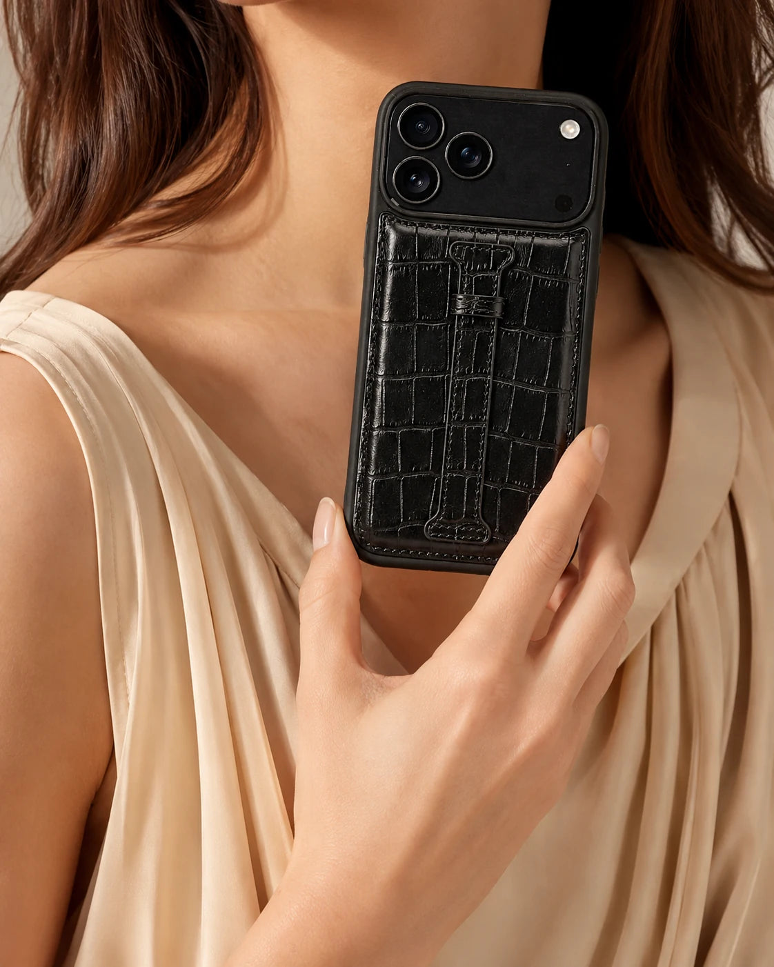 Kemerli iPhone Kılıfı | Siyah Mat Croco