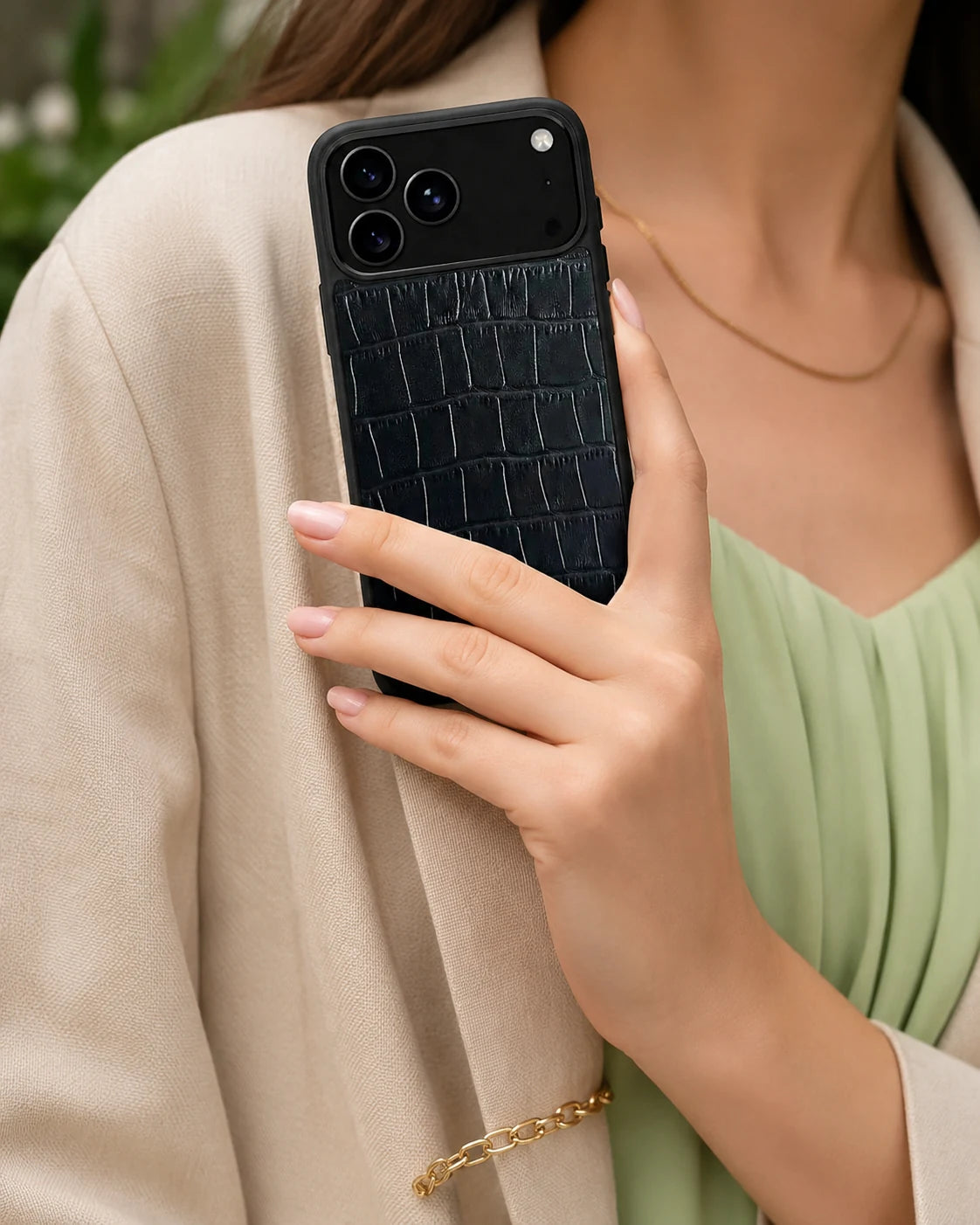 Deri iPhone Kılıfı | Siyah Mat Croco | Havuz