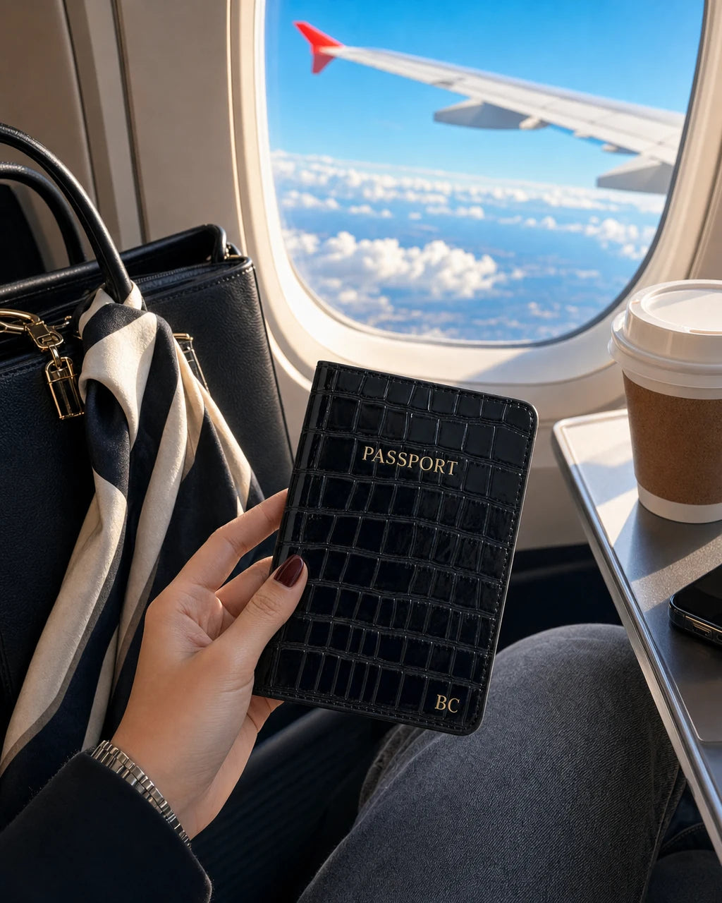 Siyah Rugan Croco deri pasaport kılıfı - görsel 2