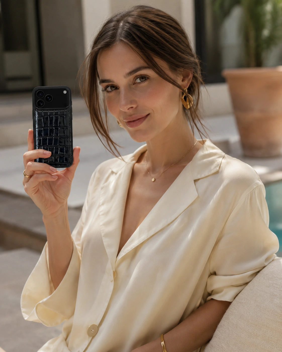 Premium iPhone Kılıfı | Siyah Rugan Croco
