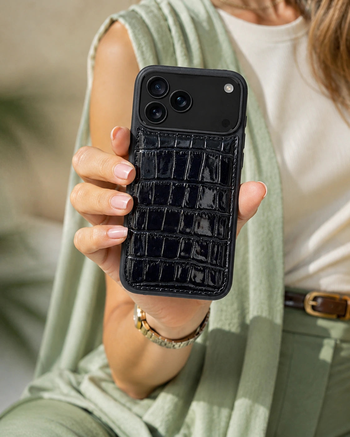 Premium iPhone Kılıfı | Siyah Rugan Croco