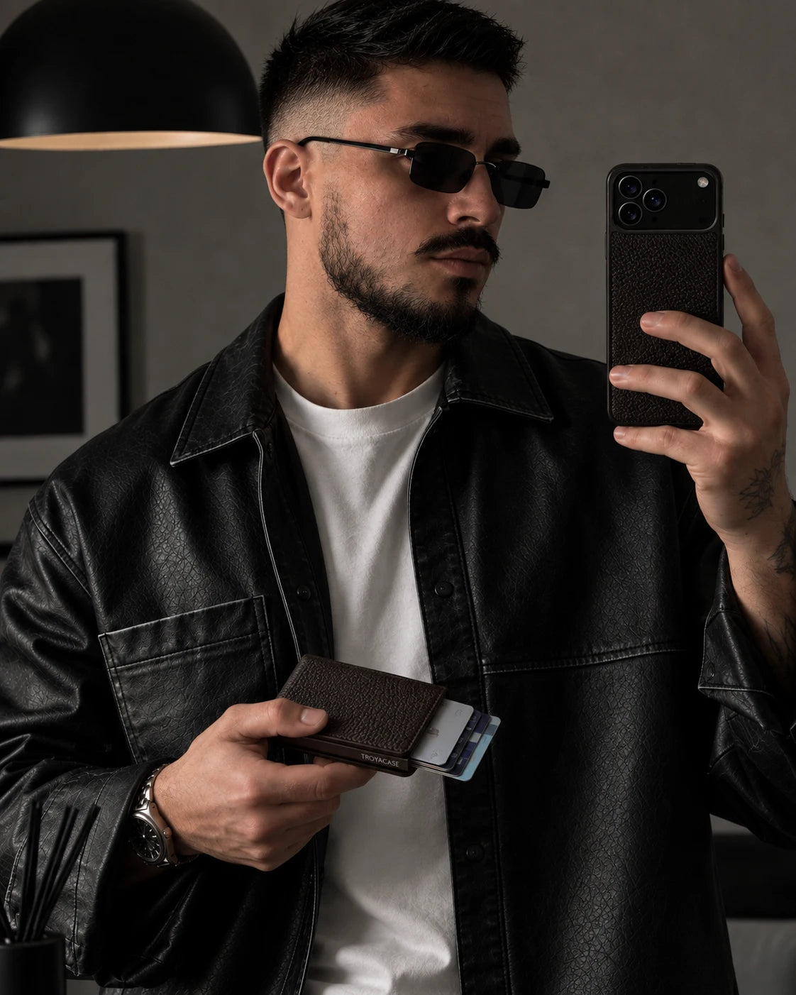 Troya Smart Slim Mekanizmalı Deri Kartlık | Koyu Kahve Togo
