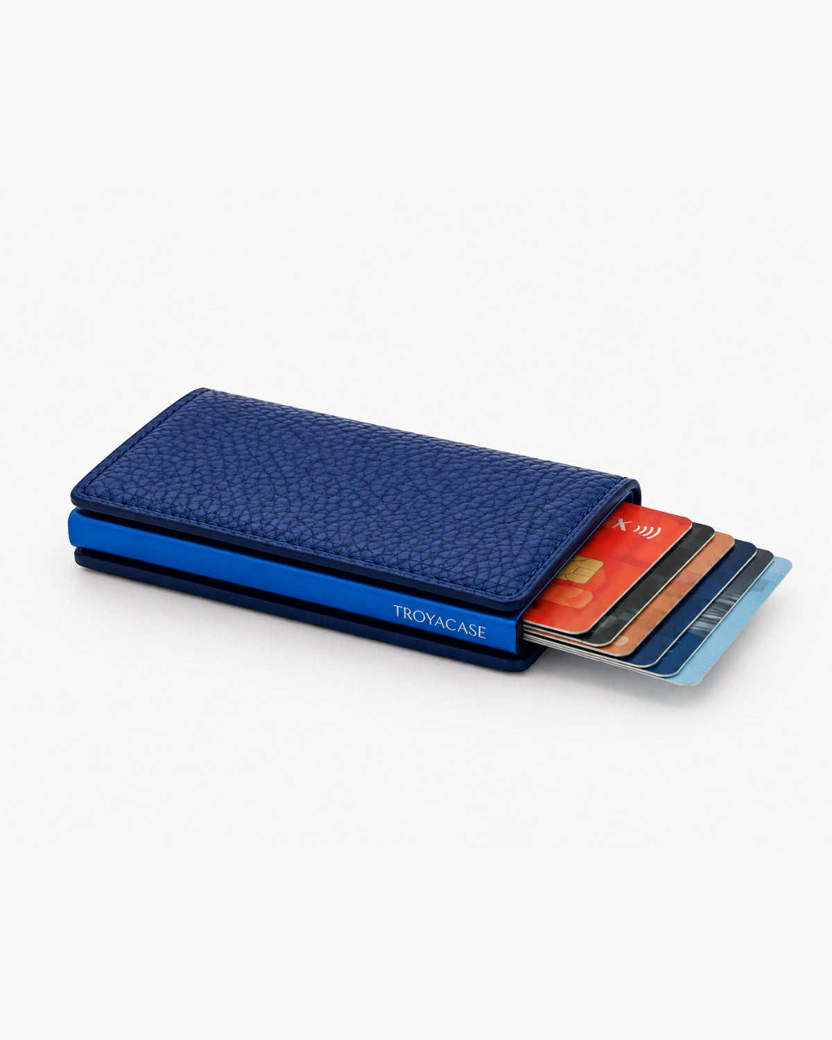 Troya Smart Slim Mekanizmalı Deri Kartlık | Saks Mavi Togo