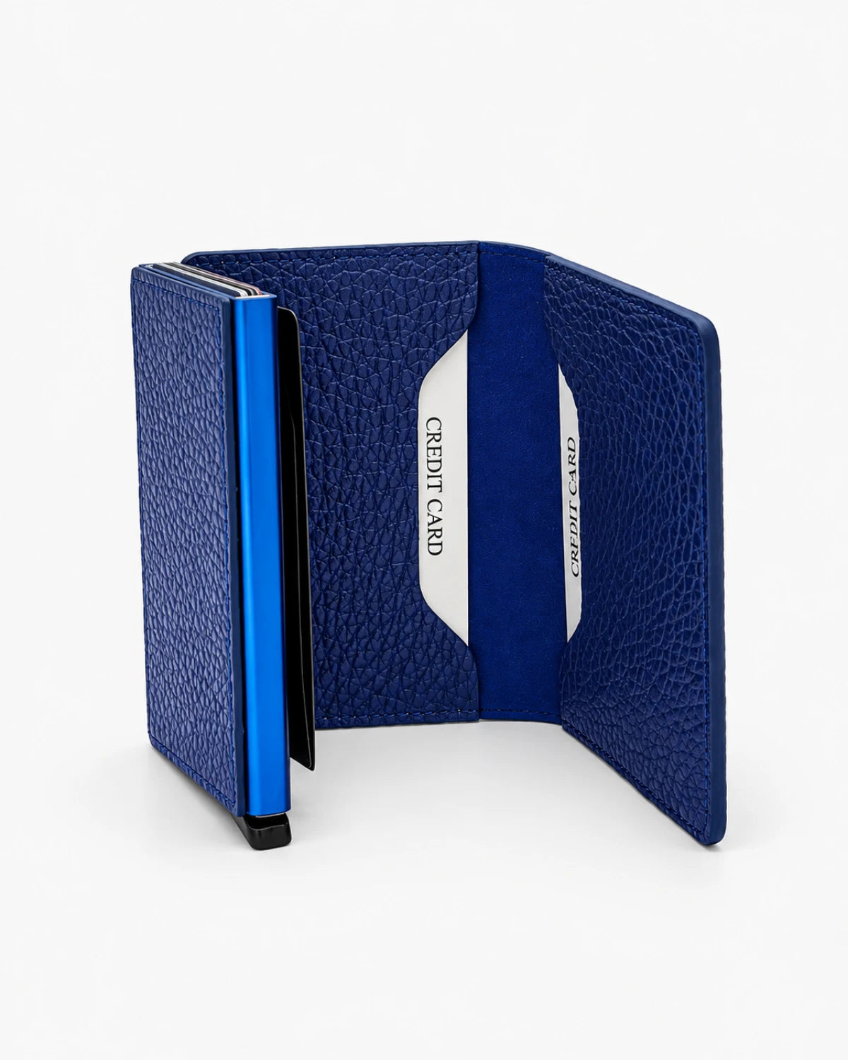 Troya Smart Slim Mekanizmalı Deri Kartlık | Saks Mavi Togo