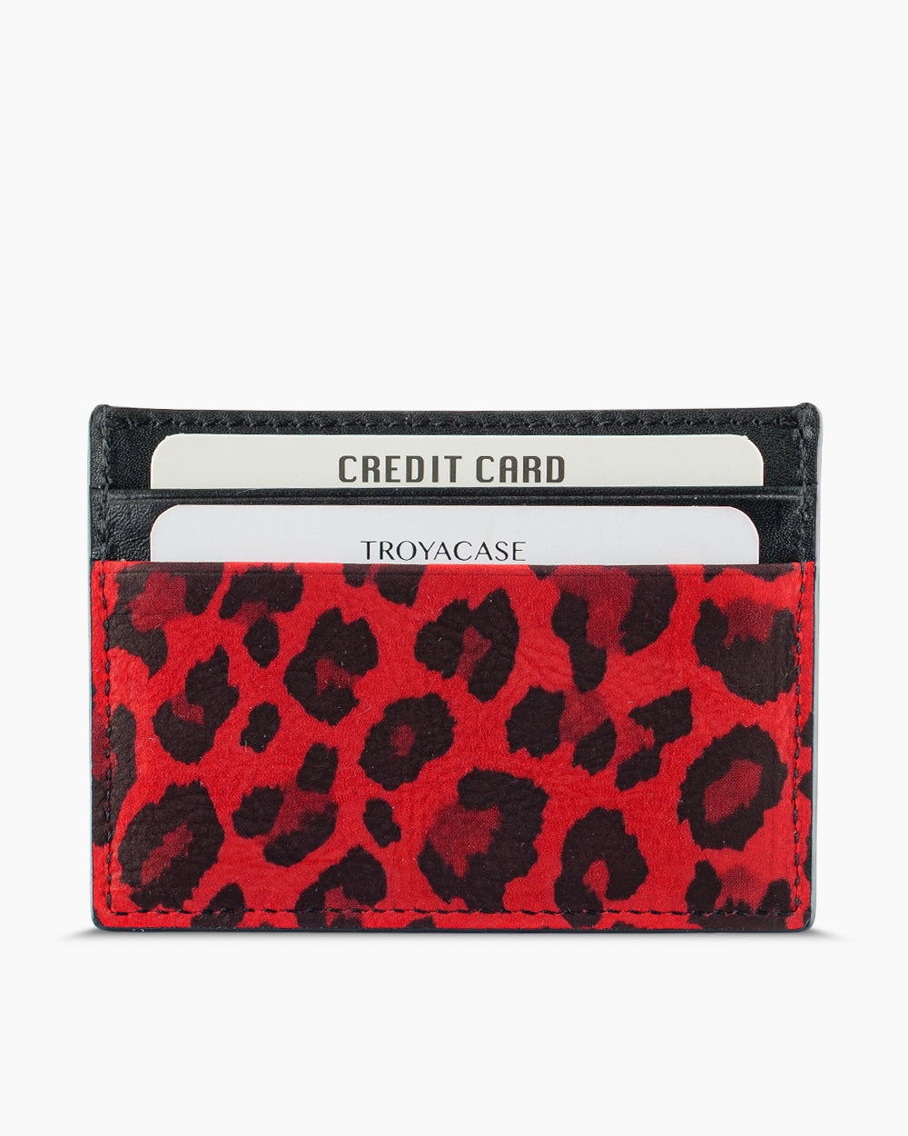 Slim Deri Kartlık | Kırmızı Suet Leopar