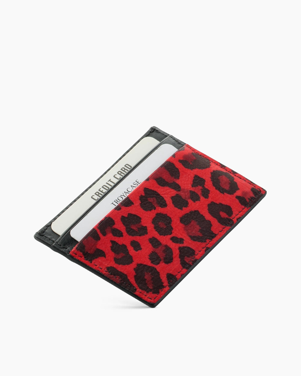 Slim Deri Kartlık | Kırmızı Suet Leopar