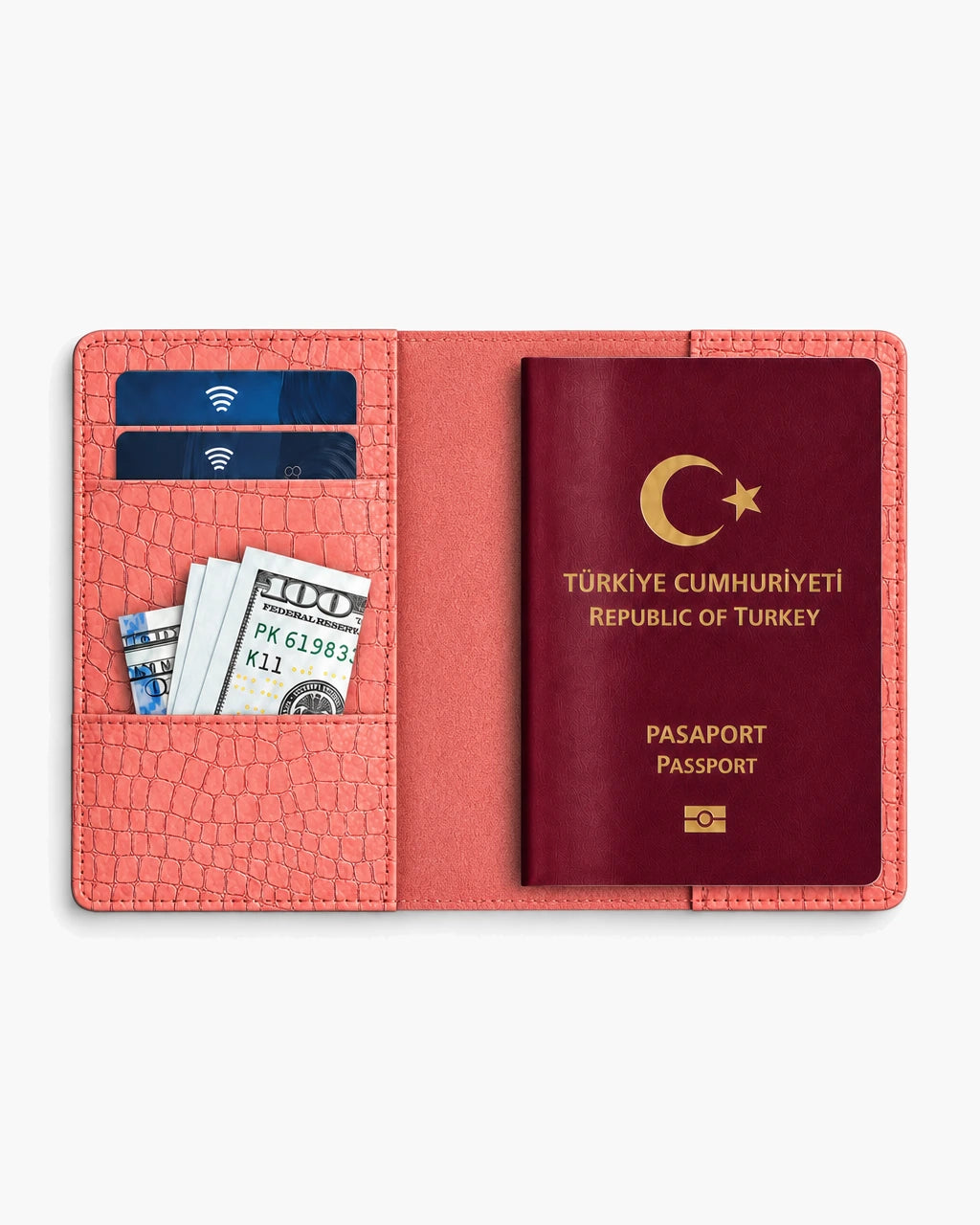 Somon Küçük Croco deri pasaport kılıfı - görsel 4