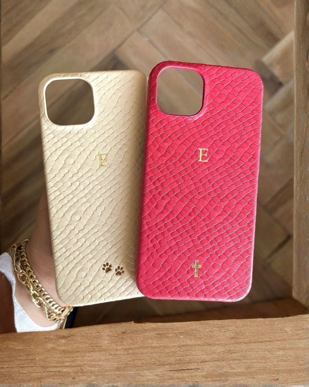 Su Pitonu Desenli Deri iPhone Kılıfı | Bej