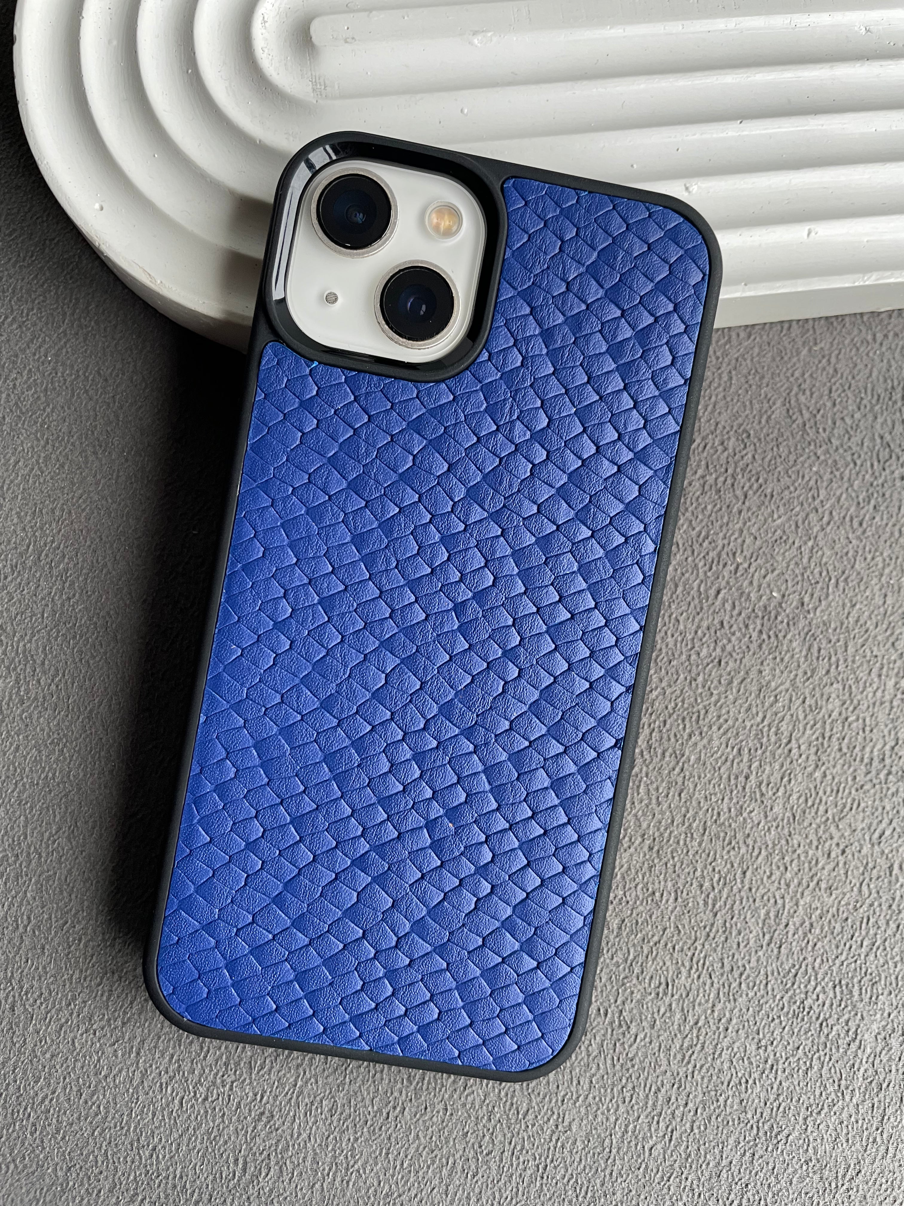 Su Pitonu Baskı Deri iPhone Kılıfı - Saks Mavi