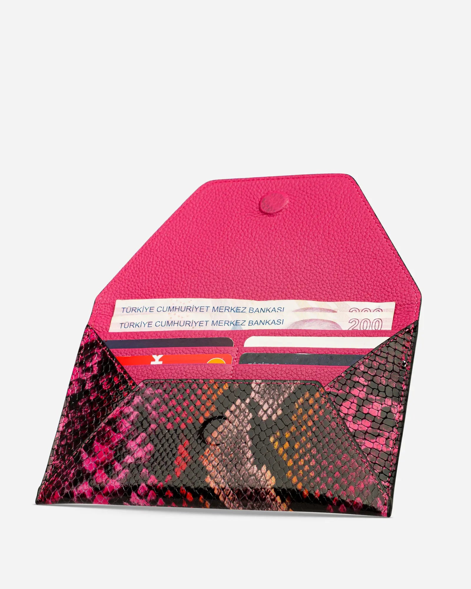 Deri Zarf Cüzdan Pembe Piton
