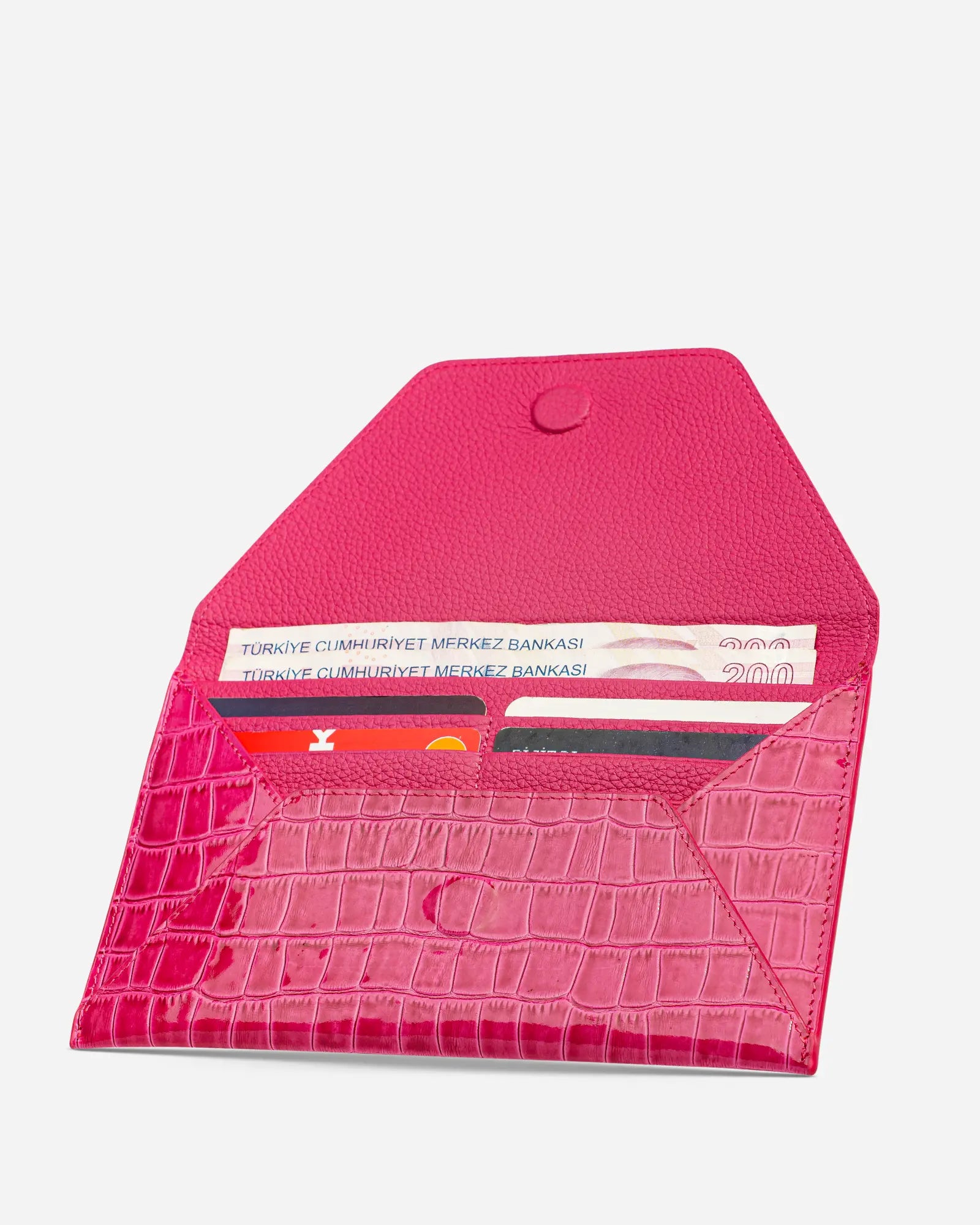 Deri Zarf Cüzdan Fuşya Croco