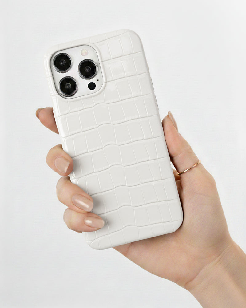 Emerald Beyaz Rugan Croco Deri iPhone Kılıf