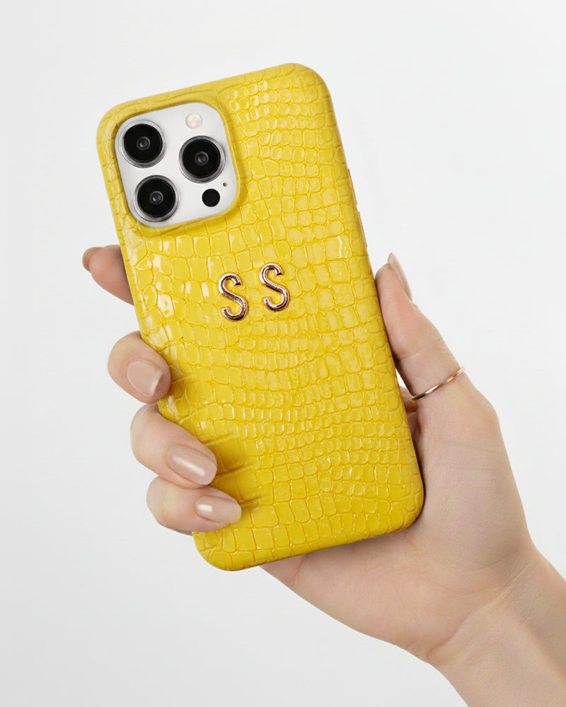 Sarı Küçük Croco Deri iPhone Kılıfı
