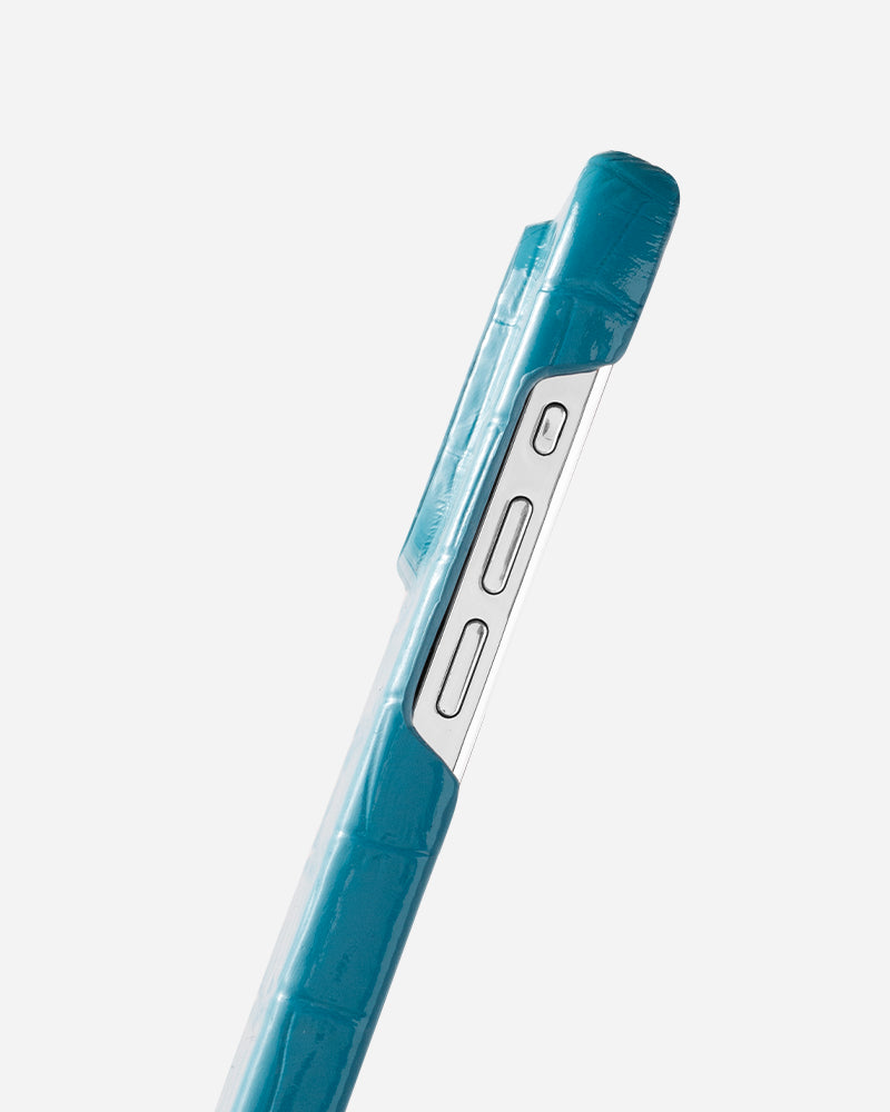 Croco Turkuaz Parlak Deri iPhone Kılıfı