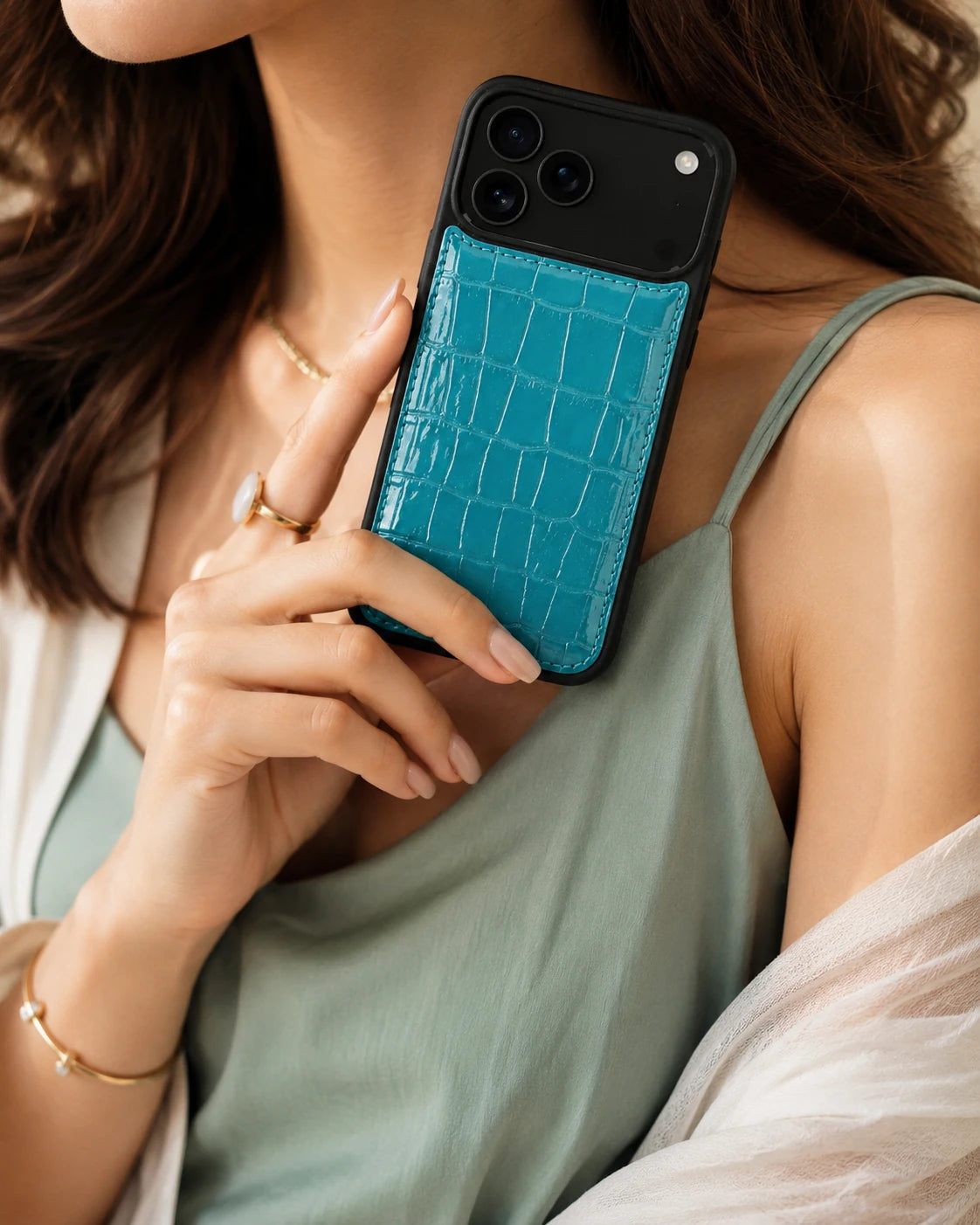 Premium iPhone Kılıfı | Turkuaz Rugan Croco
