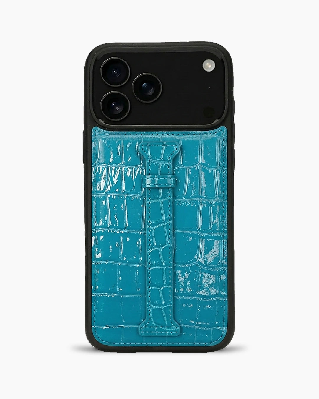 Kemerli iPhone Kılıfı | Turkuaz Rugan Croco