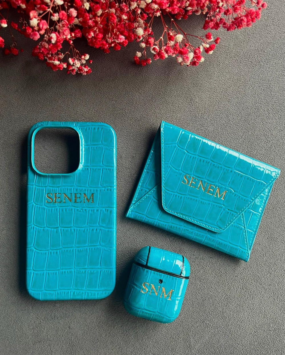 Turkuaz Parlak Croco Deri iPhone Kılıfı