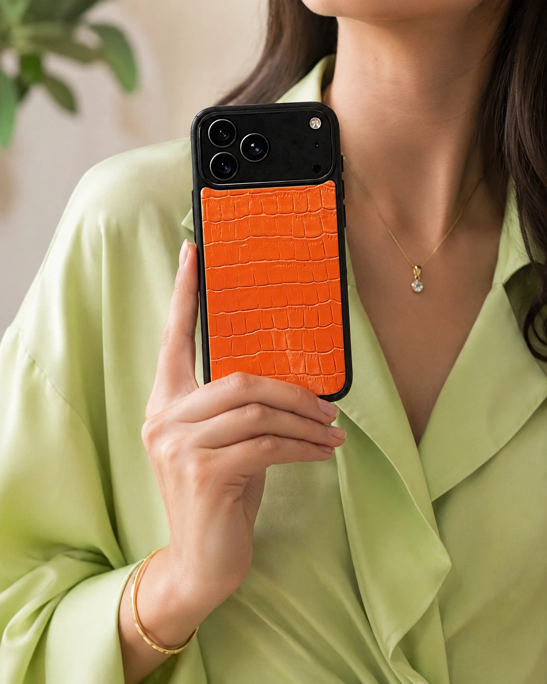 Deri iPhone Kılıfı | Turuncu Mat Croco | Havuz