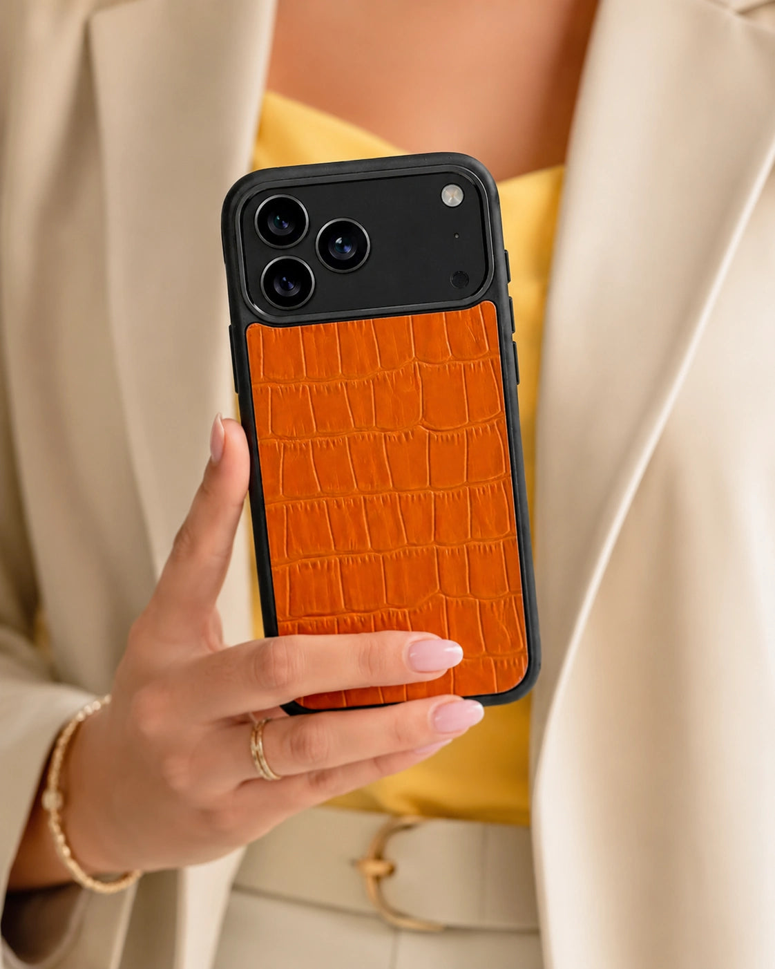 Deri iPhone Kılıfı | Turuncu Rugan Croco | Havuz
