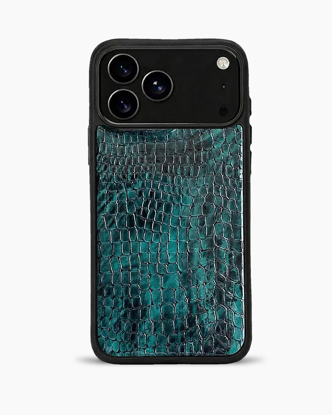 Deri iPhone Kılıfı | Yeşil Siyah Küçük Croco | Havuz