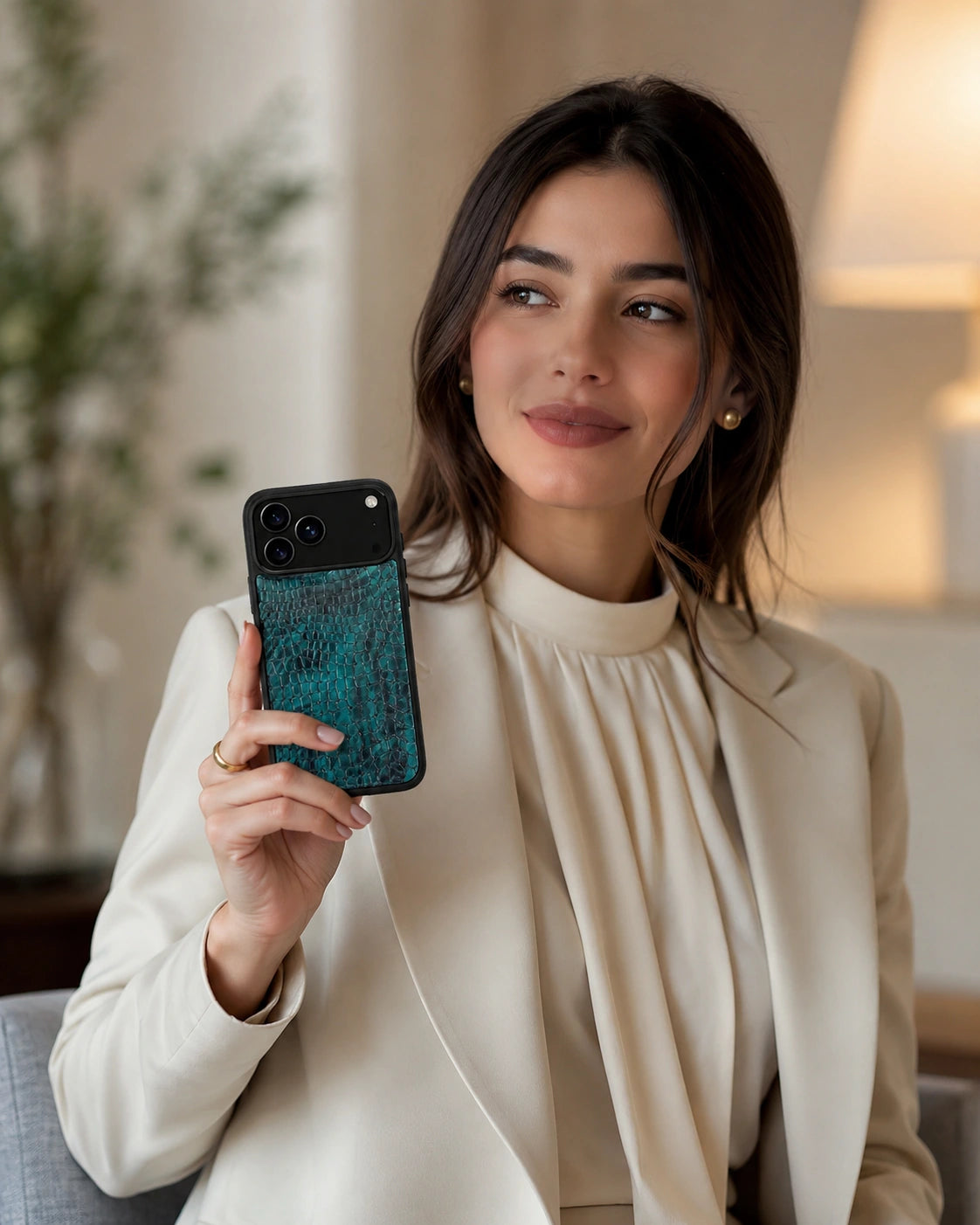 Deri iPhone Kılıfı | Yeşil Siyah Küçük Croco | Havuz