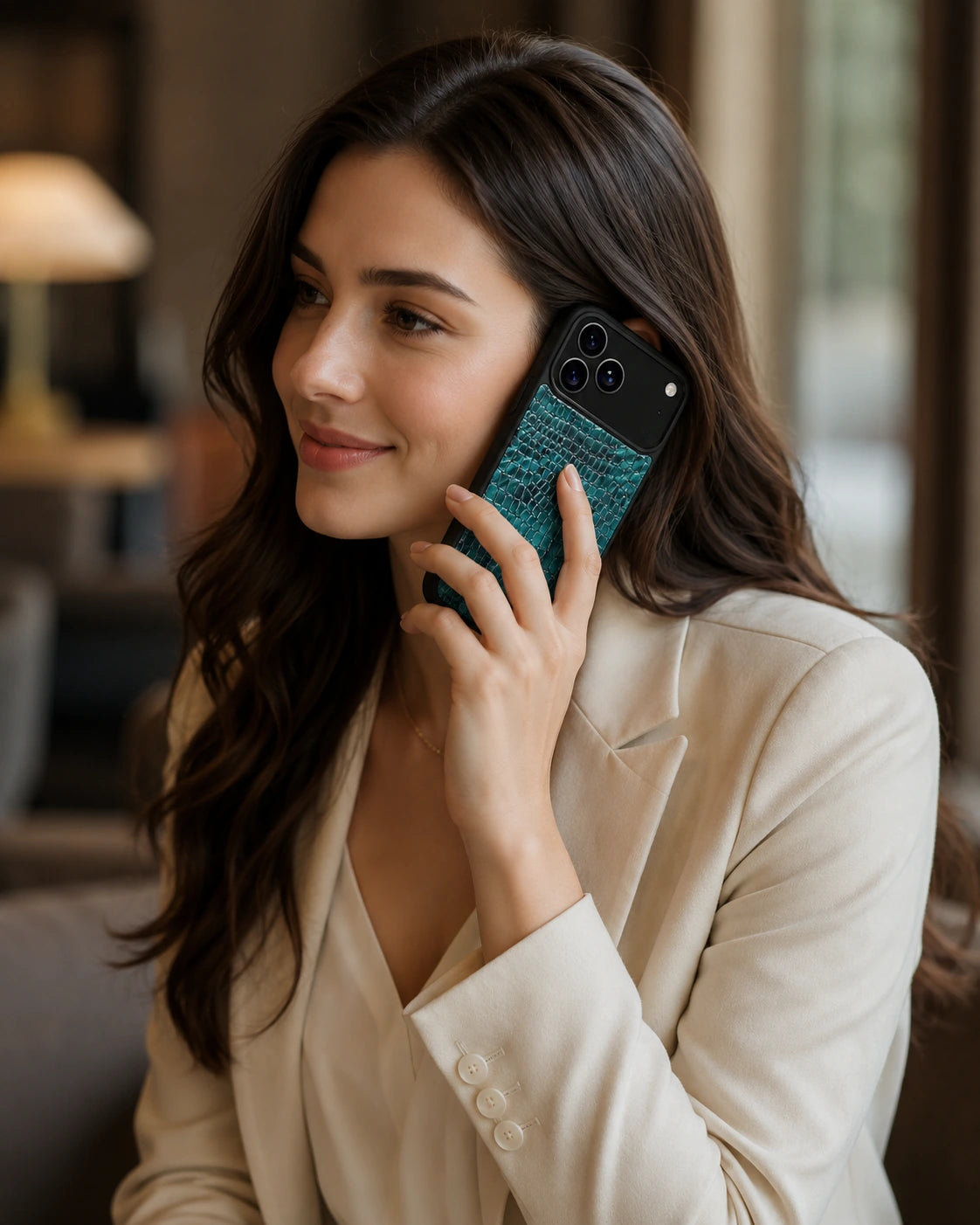 Deri iPhone Kılıfı | Yeşil Siyah Küçük Croco | Havuz