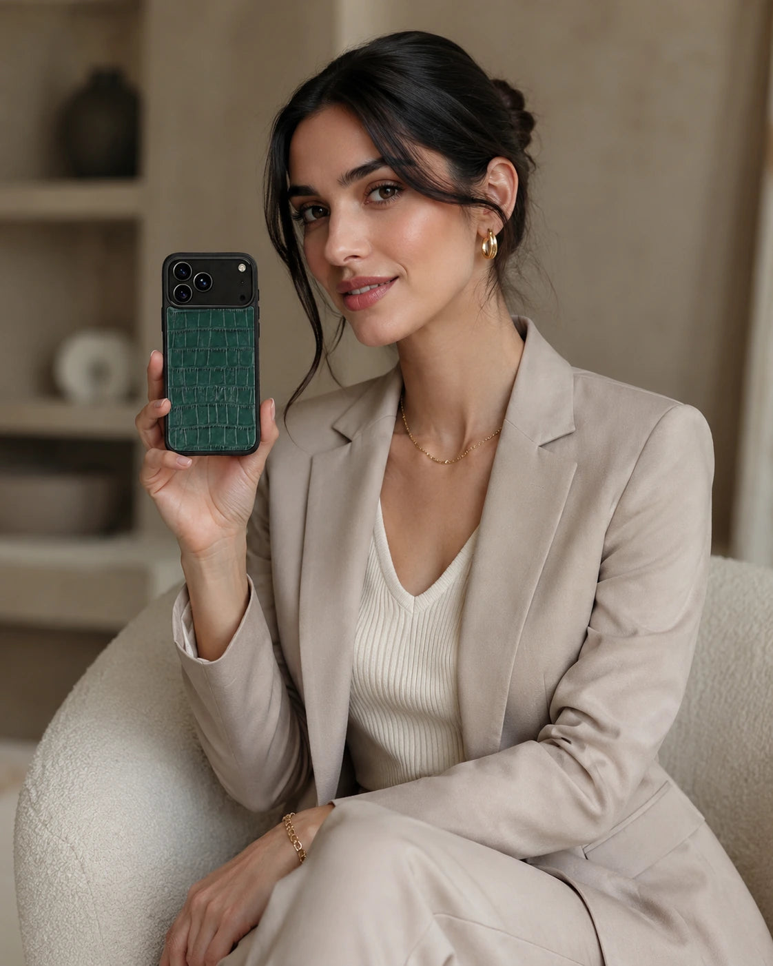 Deri iPhone Kılıfı | Zümrüt Yeşil Croco | Havuz