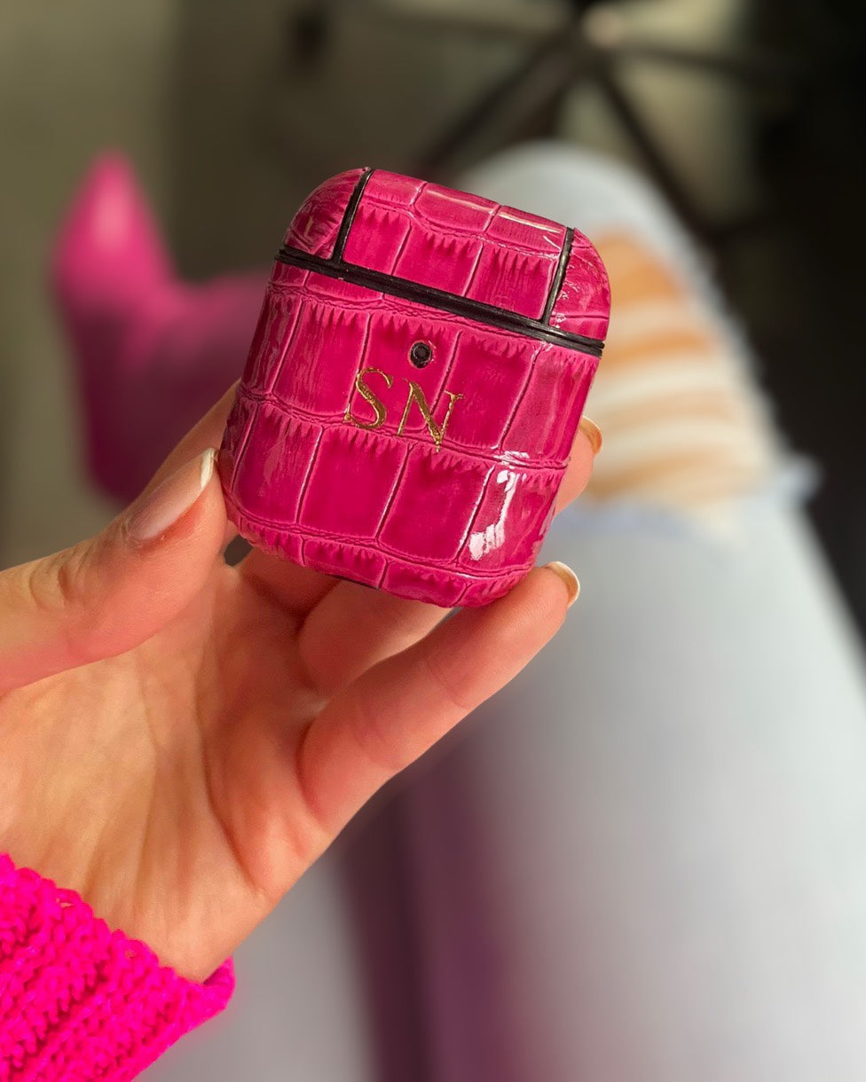 Deri Airpods Pro Kılıfı - Fuşya Croco