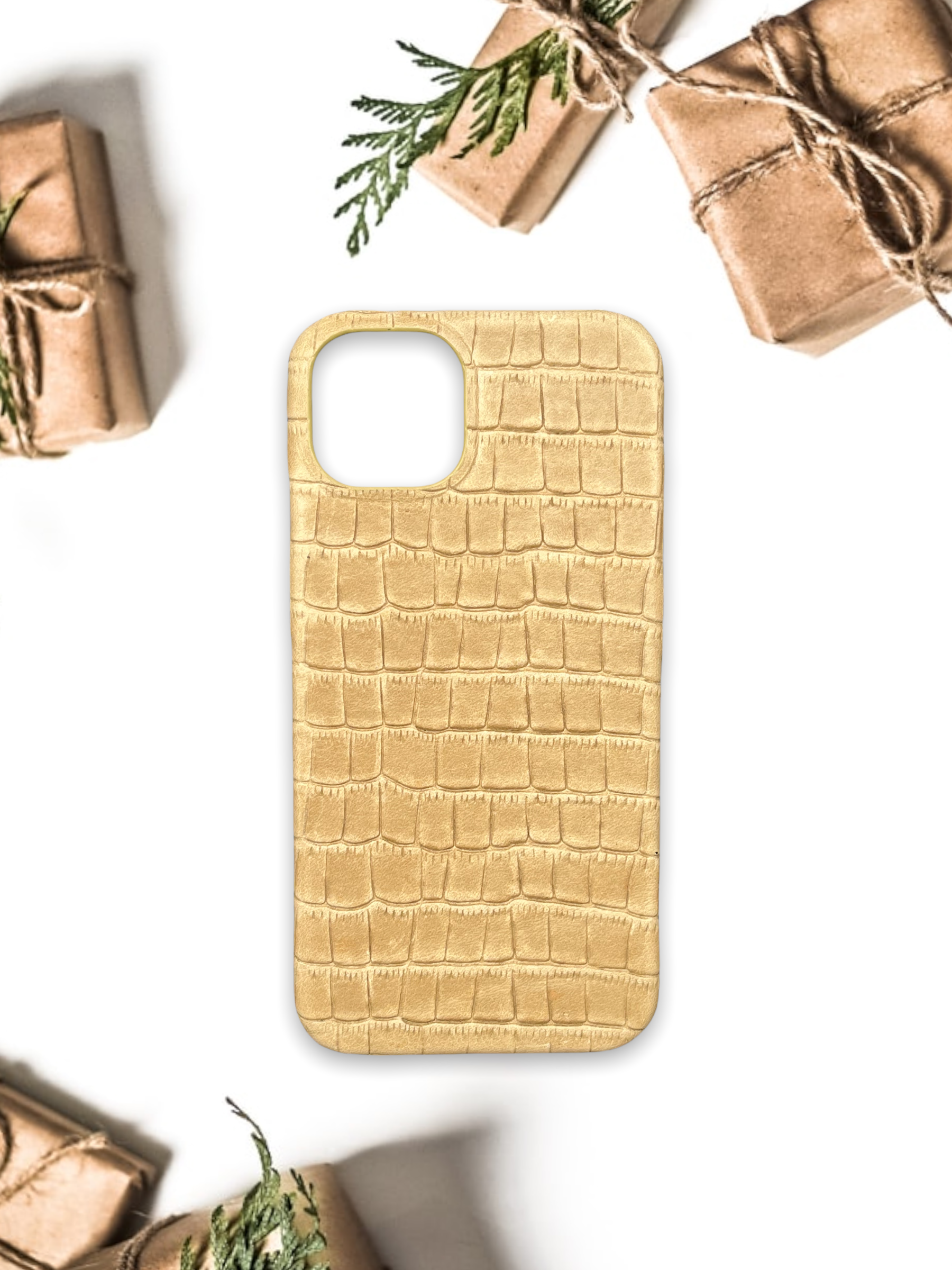 Croco serisi mat krem croco telefon kılıfı