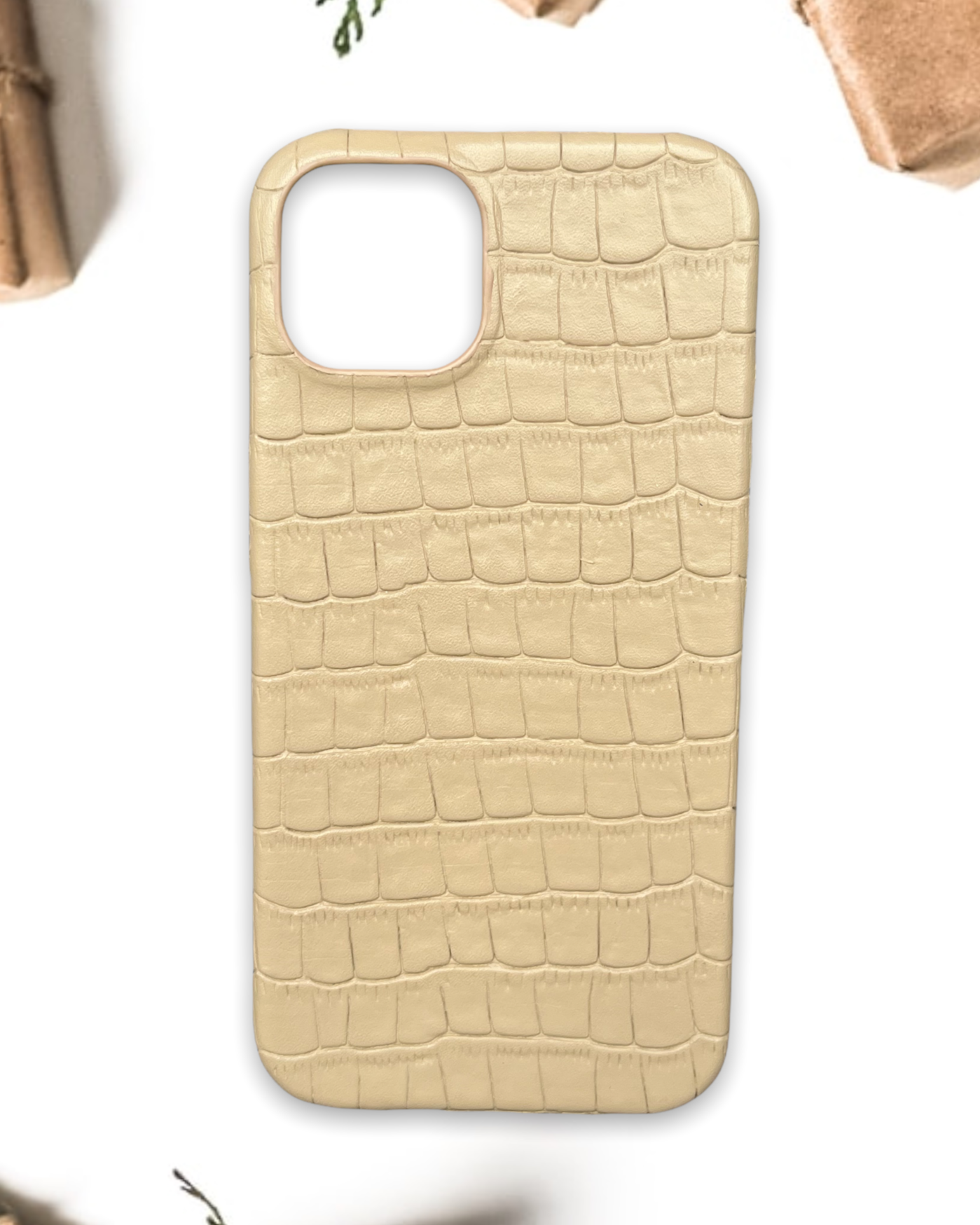 Croco serisi mat krem croco telefon kılıfı