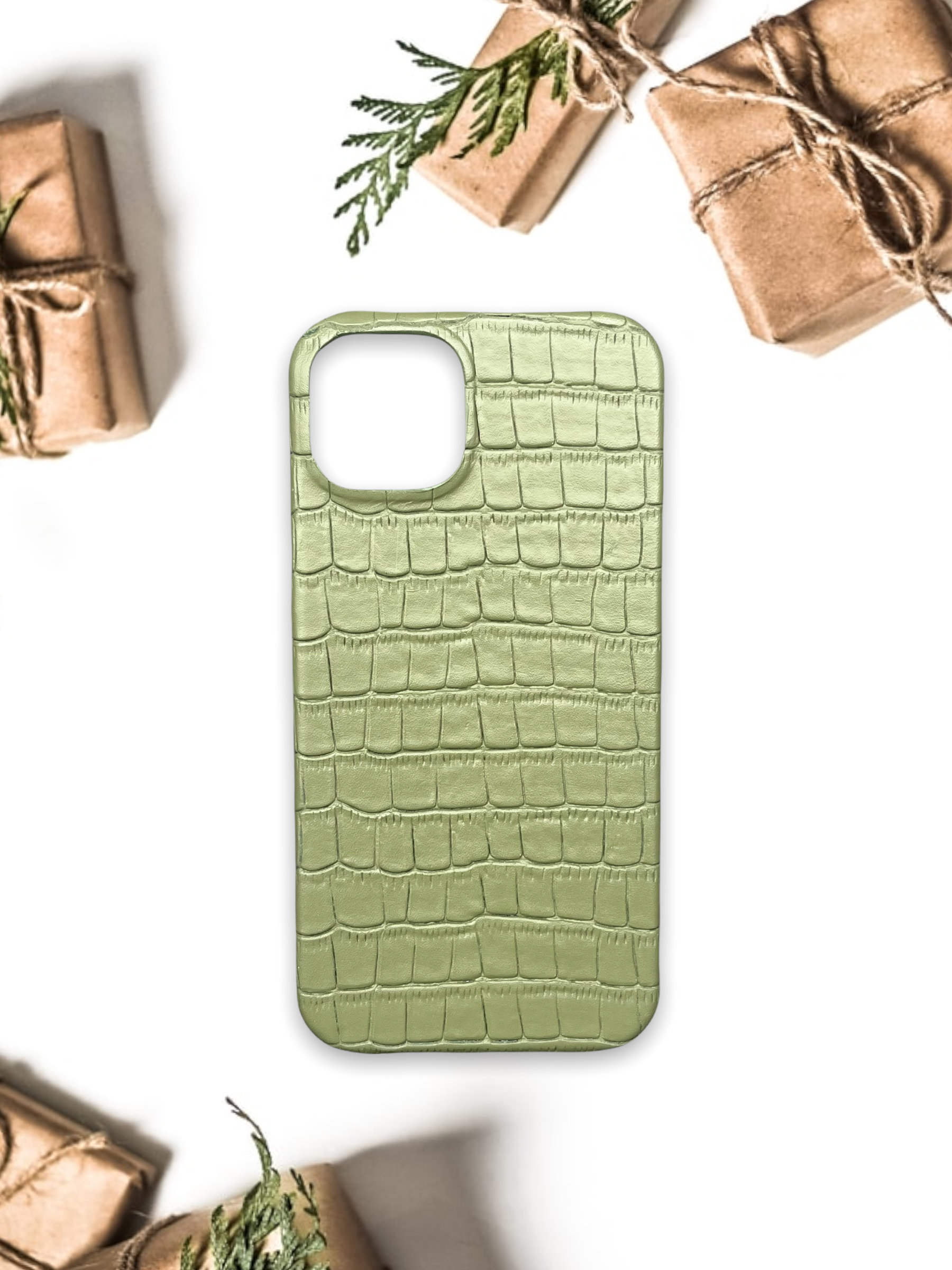 Croco serisi mat haki yeşil telefon kılıfı