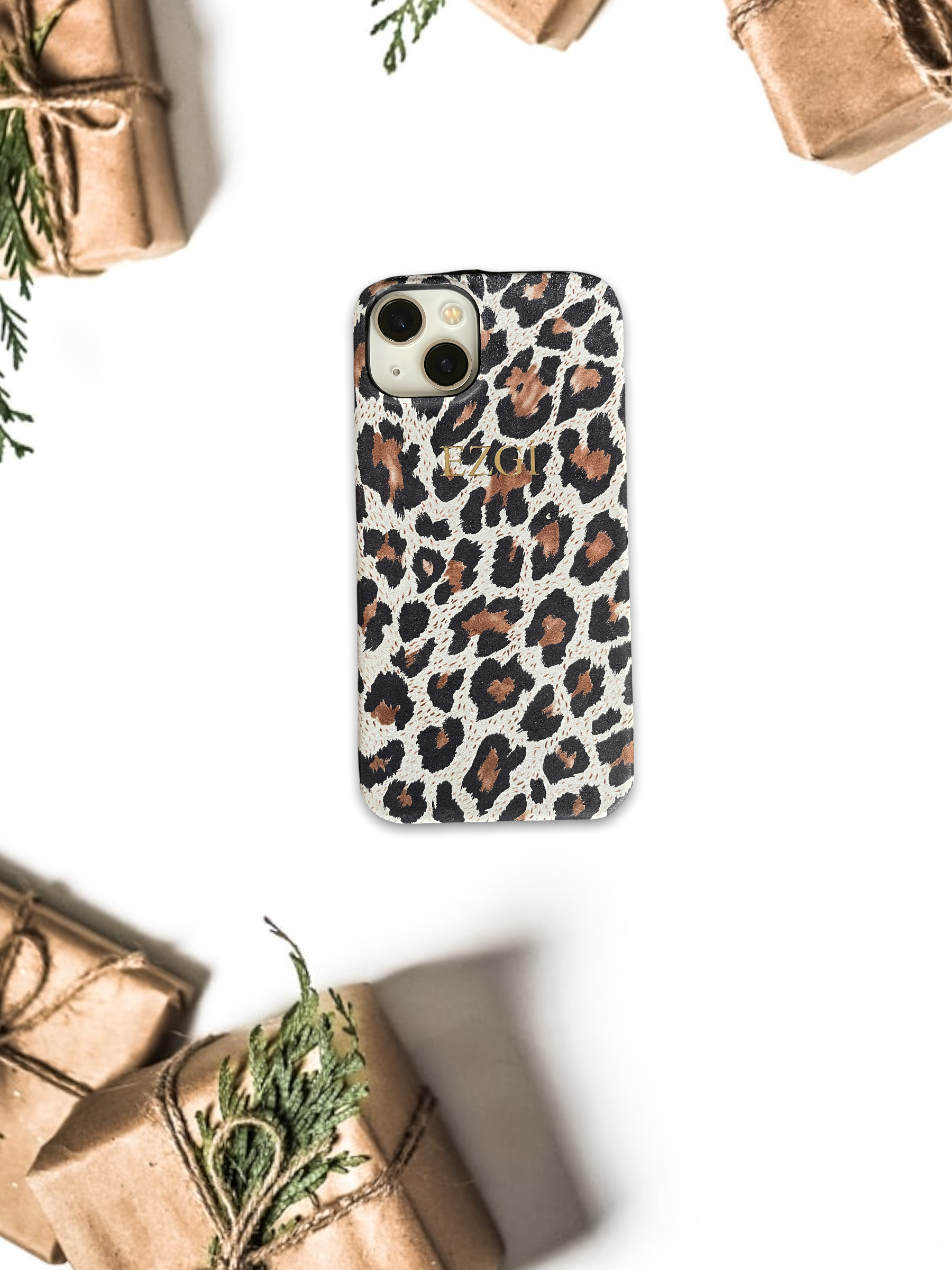Siyah-Beyaz Leopar Desenli Deri iPhone Kılıf
