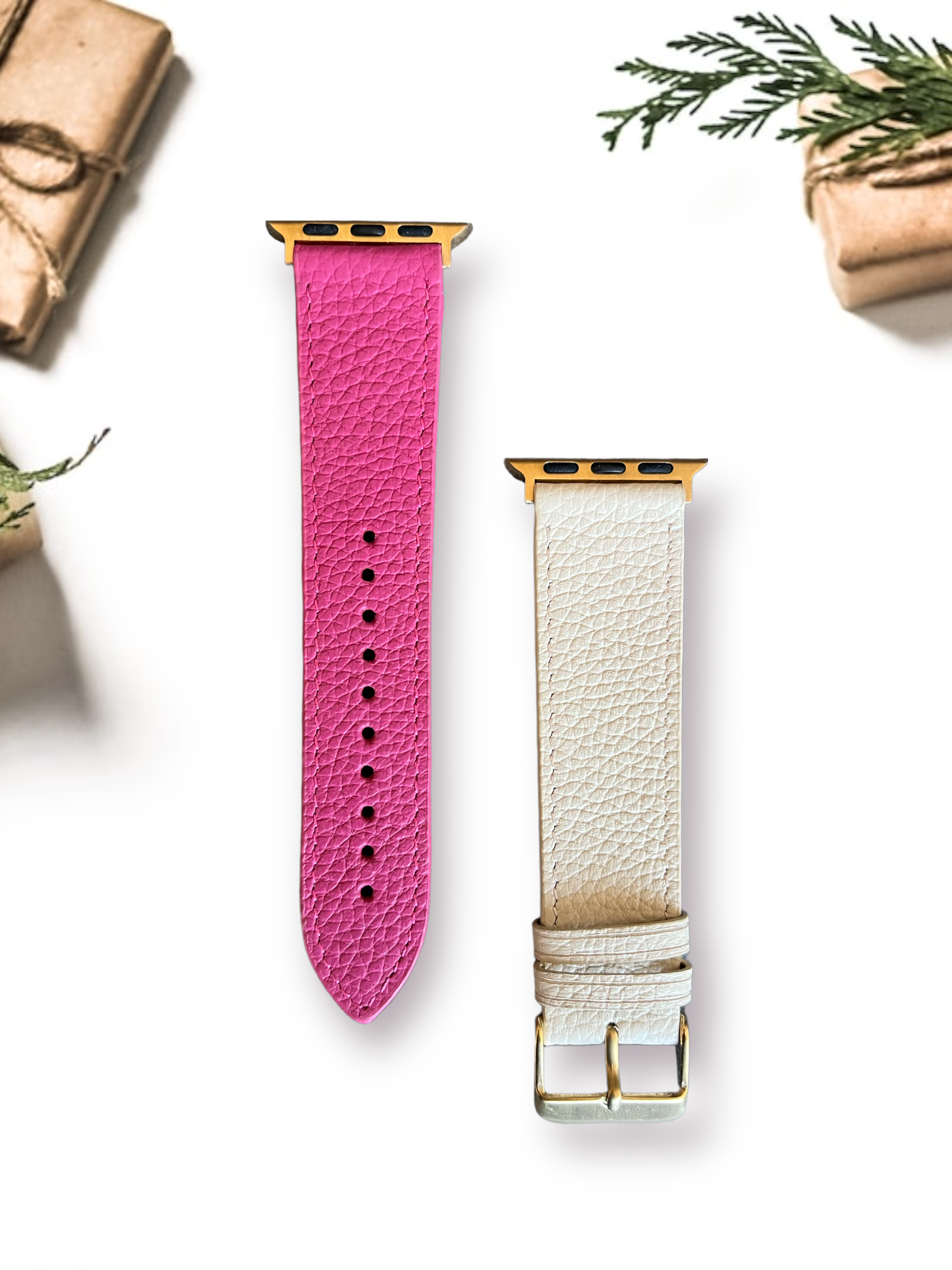 Apple Watch Pembe ile Bej kordon