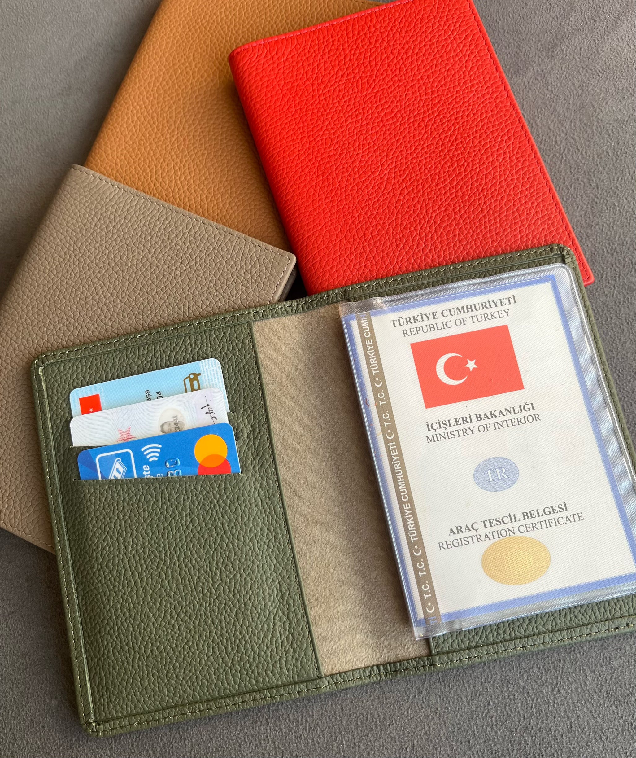 Deri Ruhsat Kılıfı-haki yeşil
