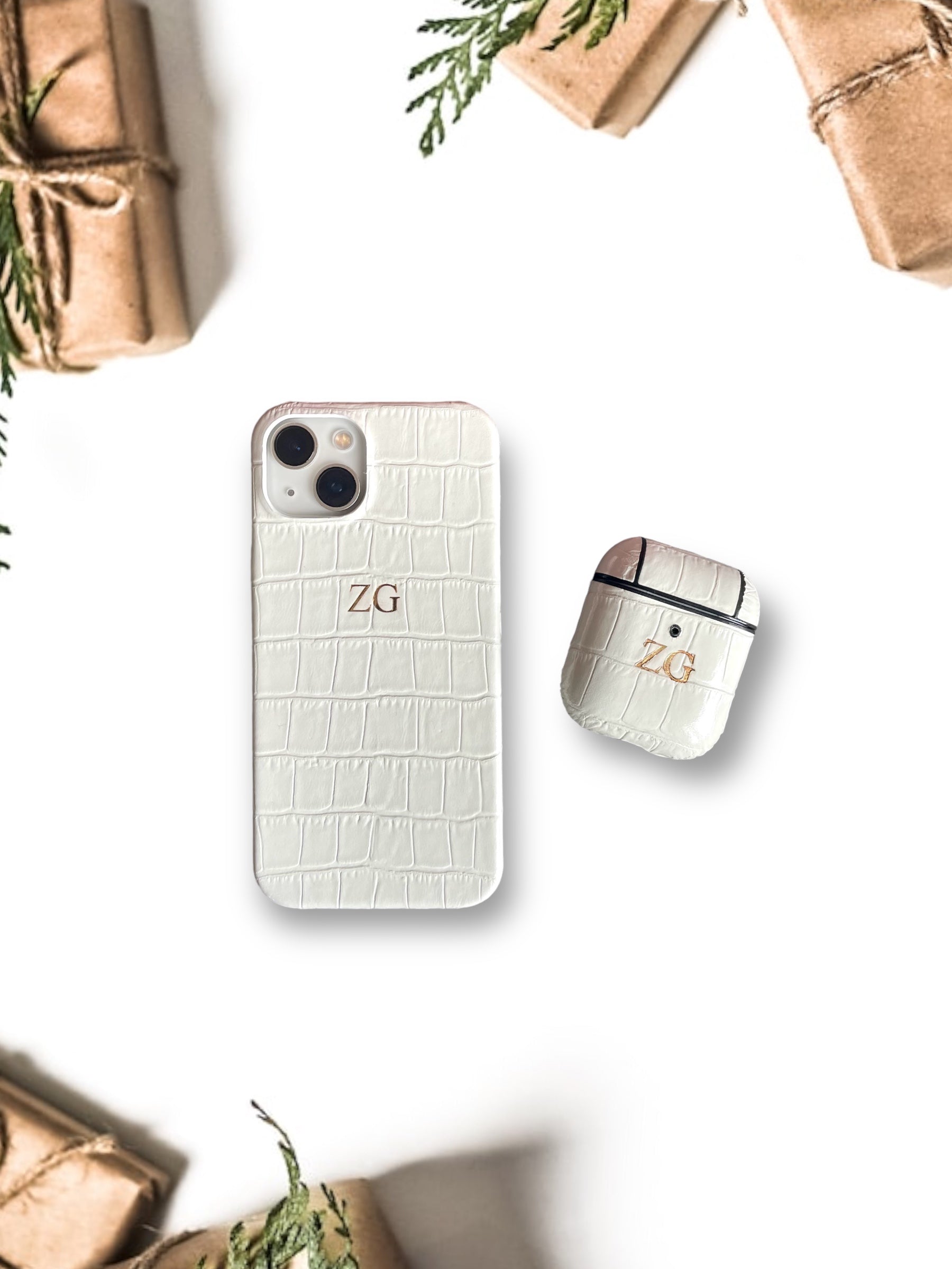 Emerald Serisi Rugan beyaz Croco ve AirPod kılıfı