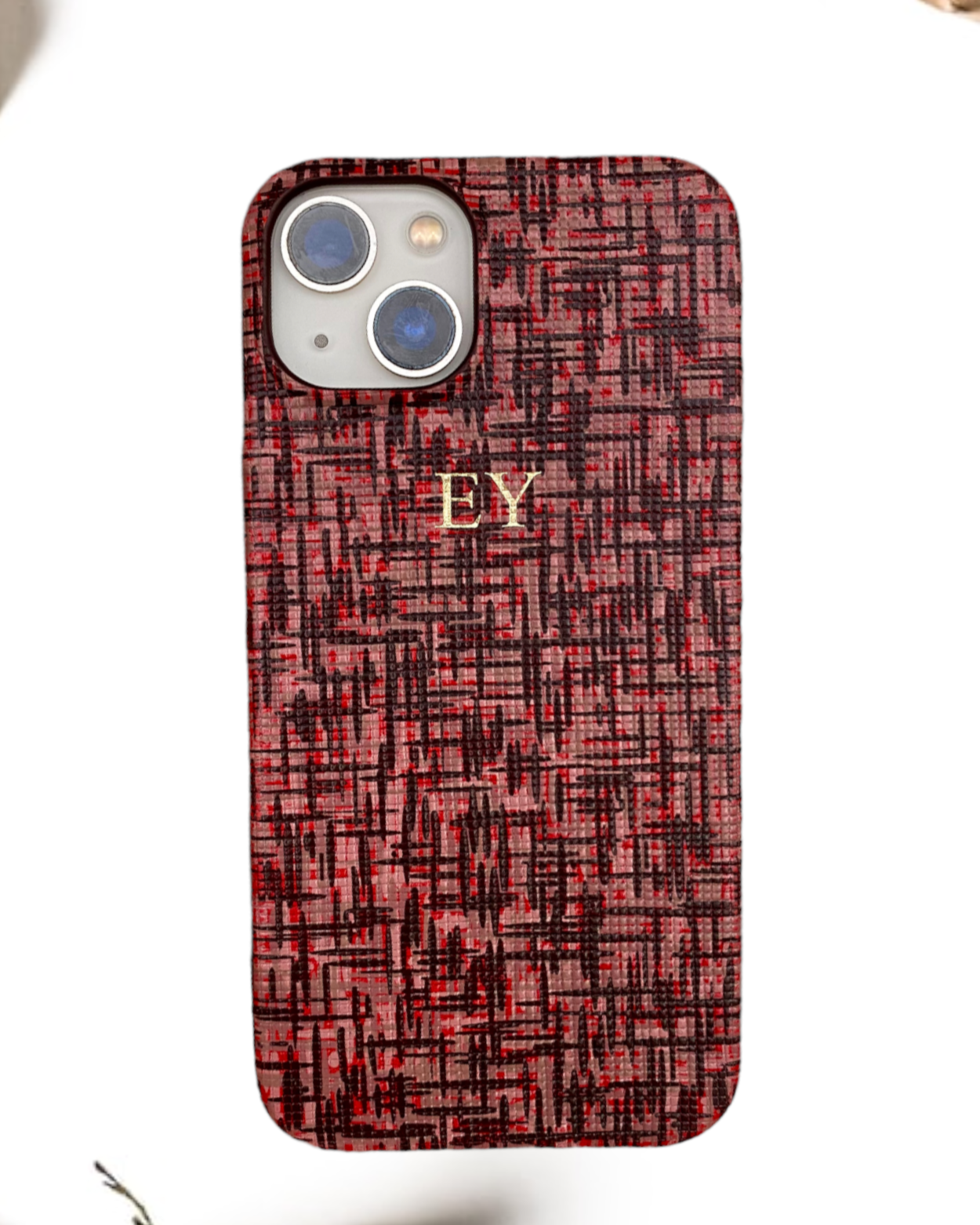 Ekose Pembe deri telefon kılıfı