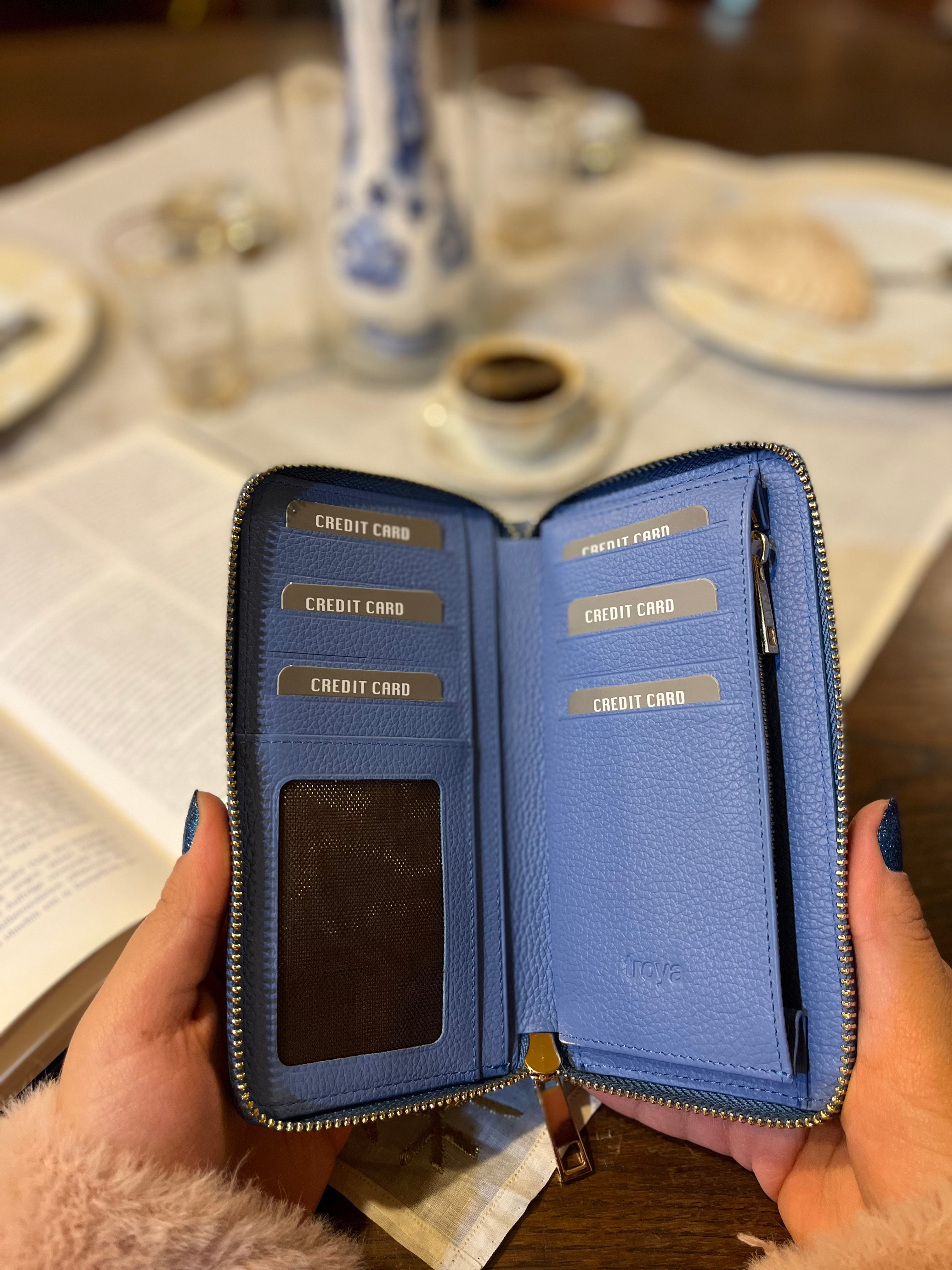 Deri fermuarlı cüzdan bebek mavi