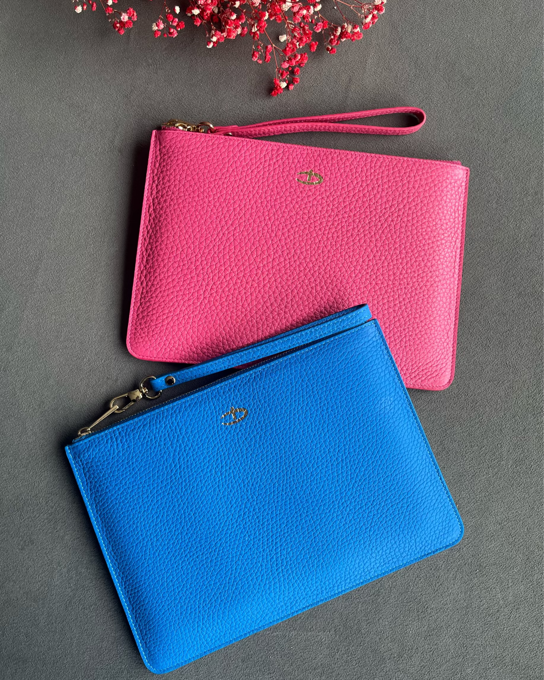 Deri Clutch Çanta - Fuşya Togo