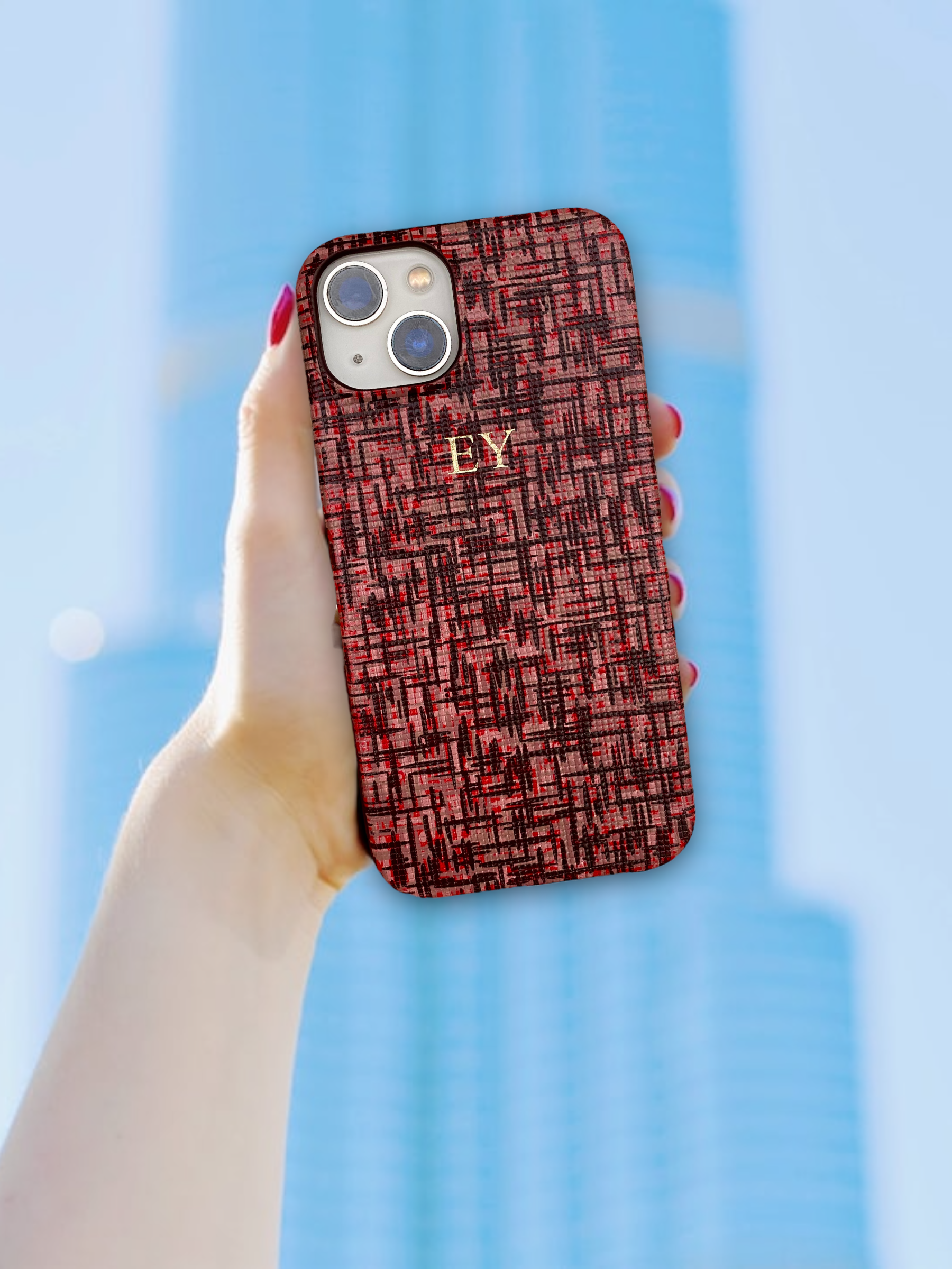 Ekose Pembe deri telefon kılıfı