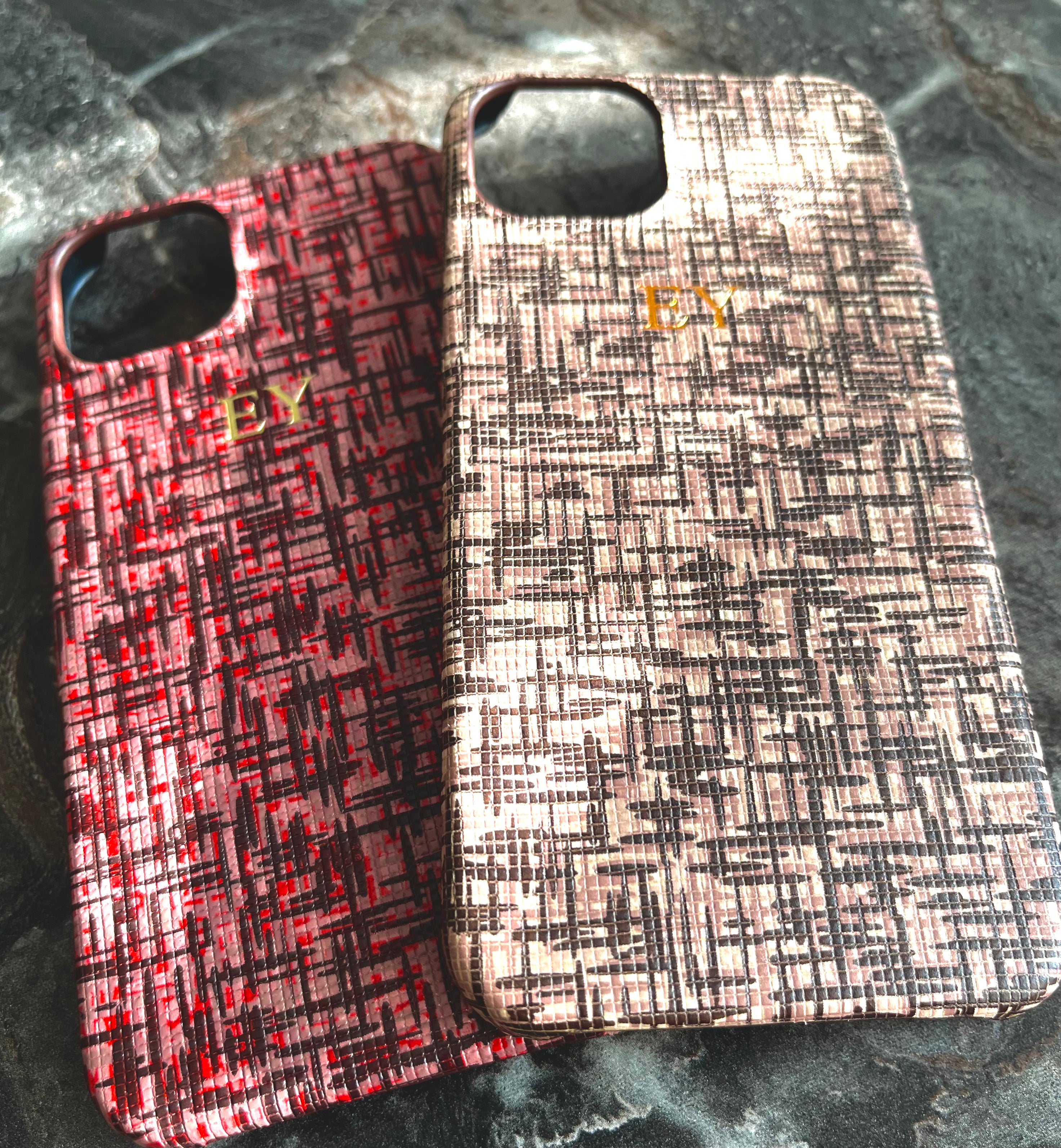 Ekose Pembe deri telefon kılıfı
